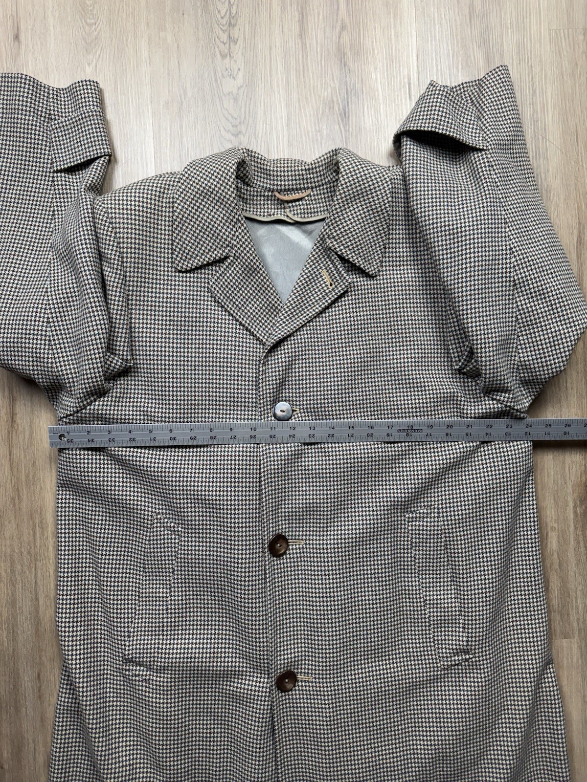 50s VINTAGE Rock-Knit Tailored Houndstooth Overcoat Size 44 Wool BEAUTIFUL Lined