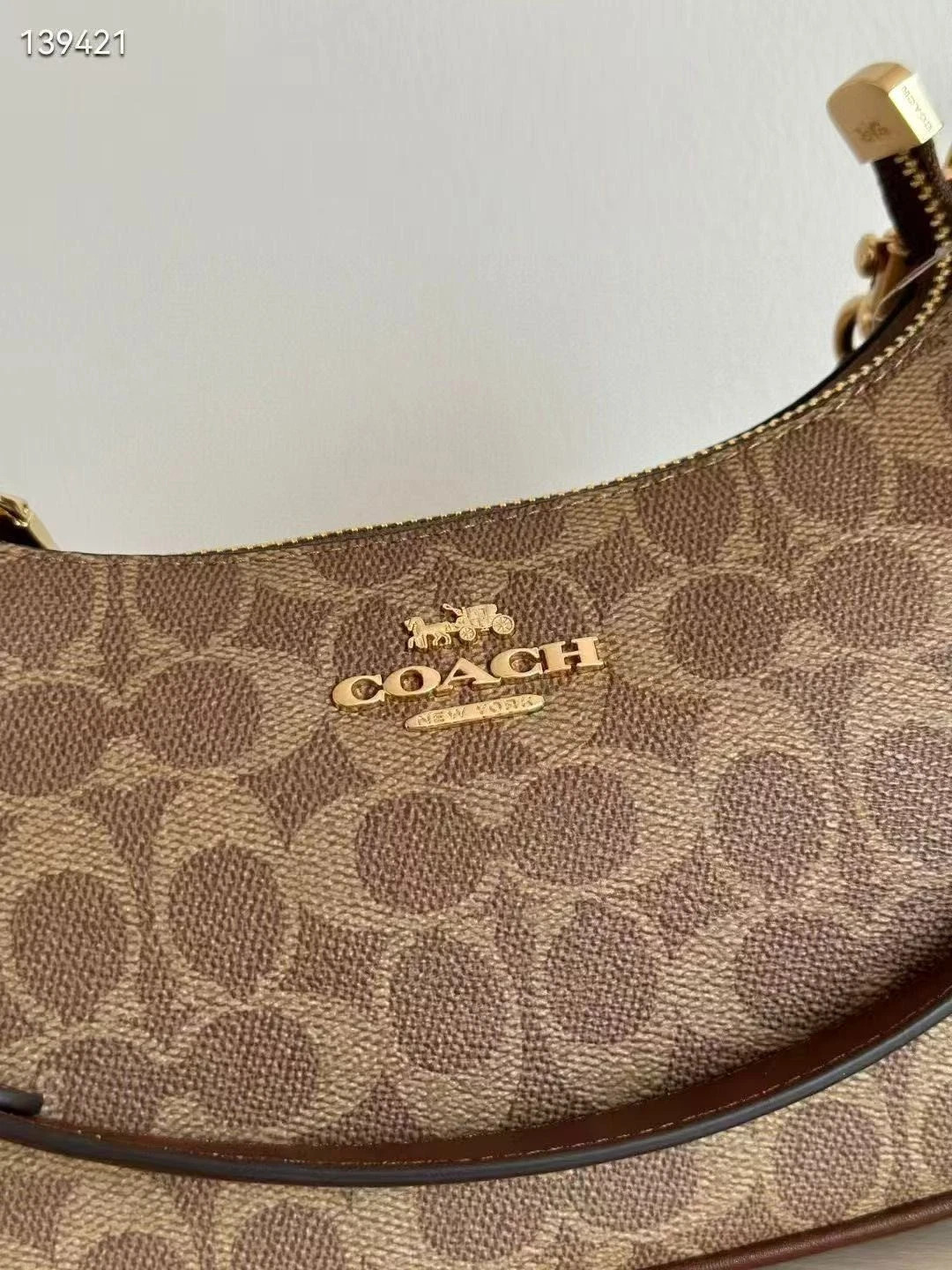 COACH Teri Shoulder Bag In Signature Canvas Gold/Tan/Brown New