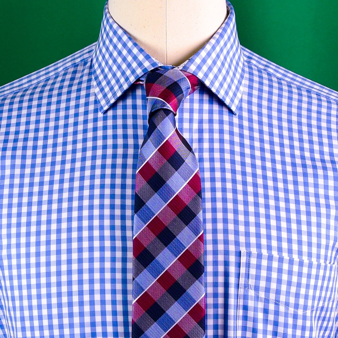 Blue Gingham Check Formal SLIM Dress Shirt Subtle Plaids Windmill inner lining