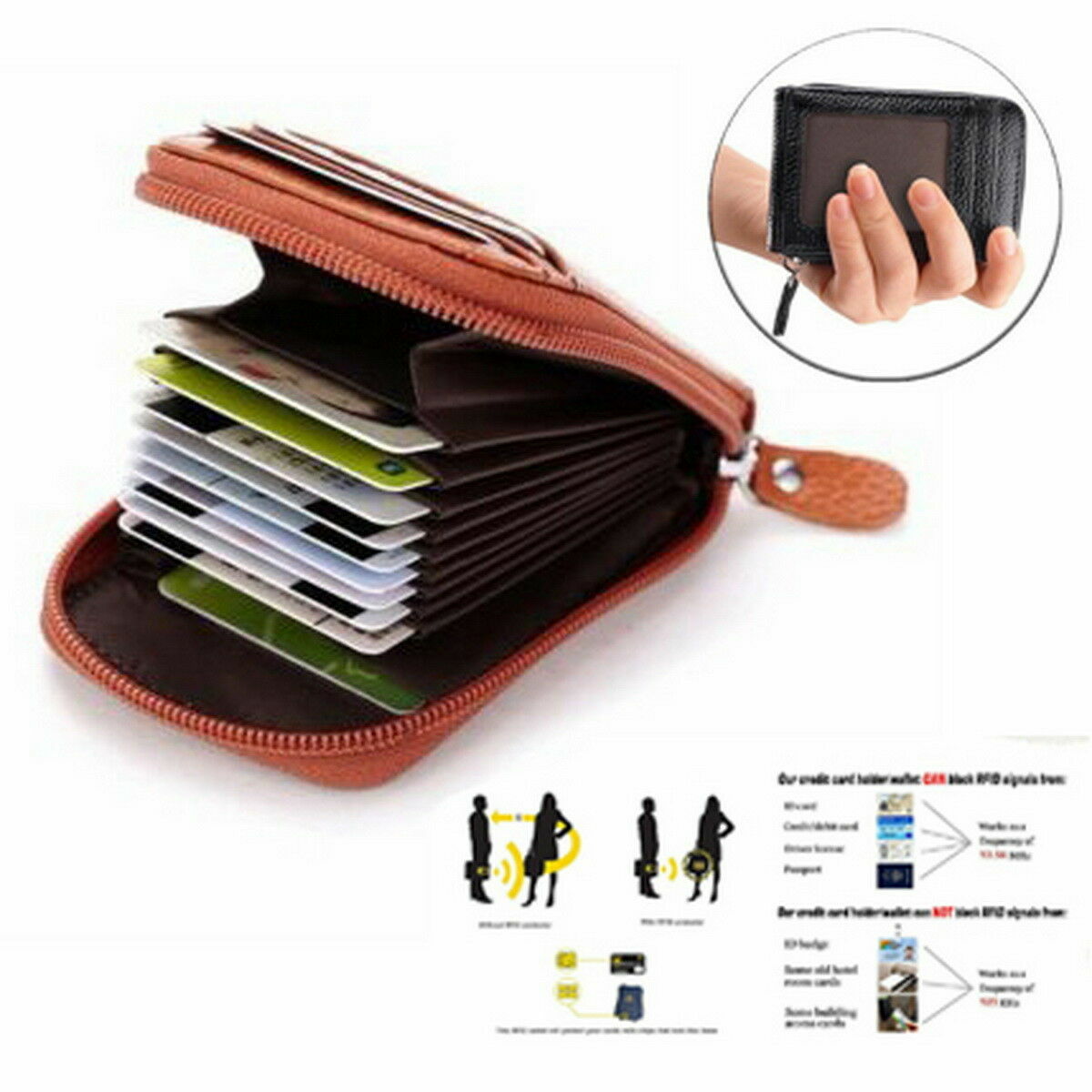 Men Wallet Card Holder Leather RFID Blocking Slim Credit Money Clip Zipper Purse