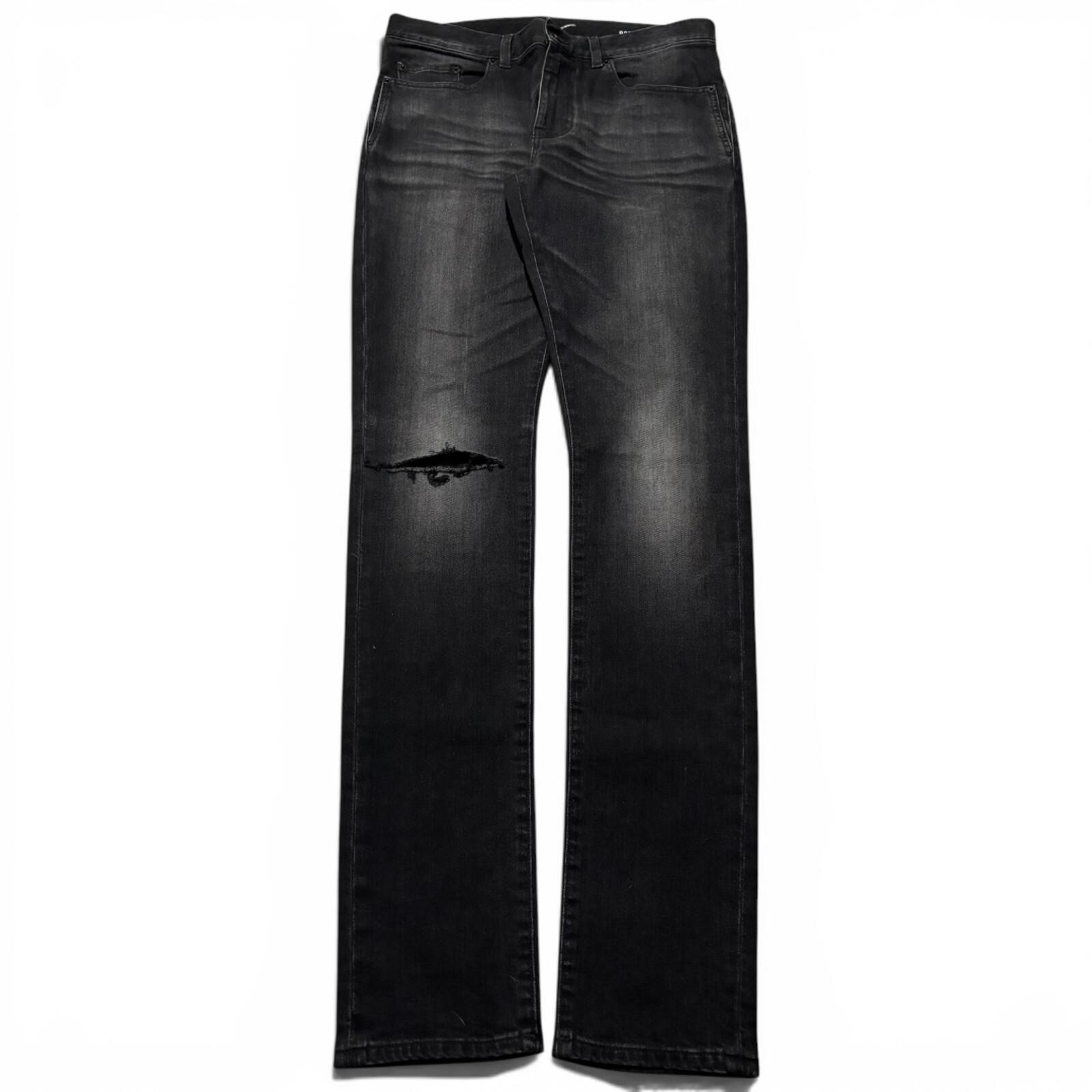 Saint Laurent Paris D02 Black Washed Knee Rip Denim Jeans