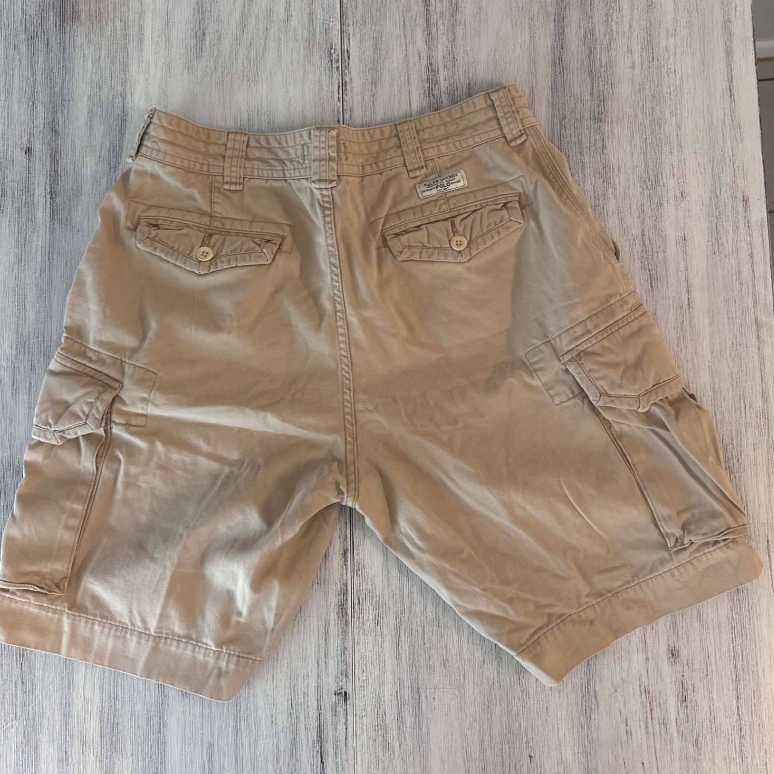 Polo Ralph Lauren Mens Tan Khaki Cotton Twill Cargo Shorts Utility Size 32