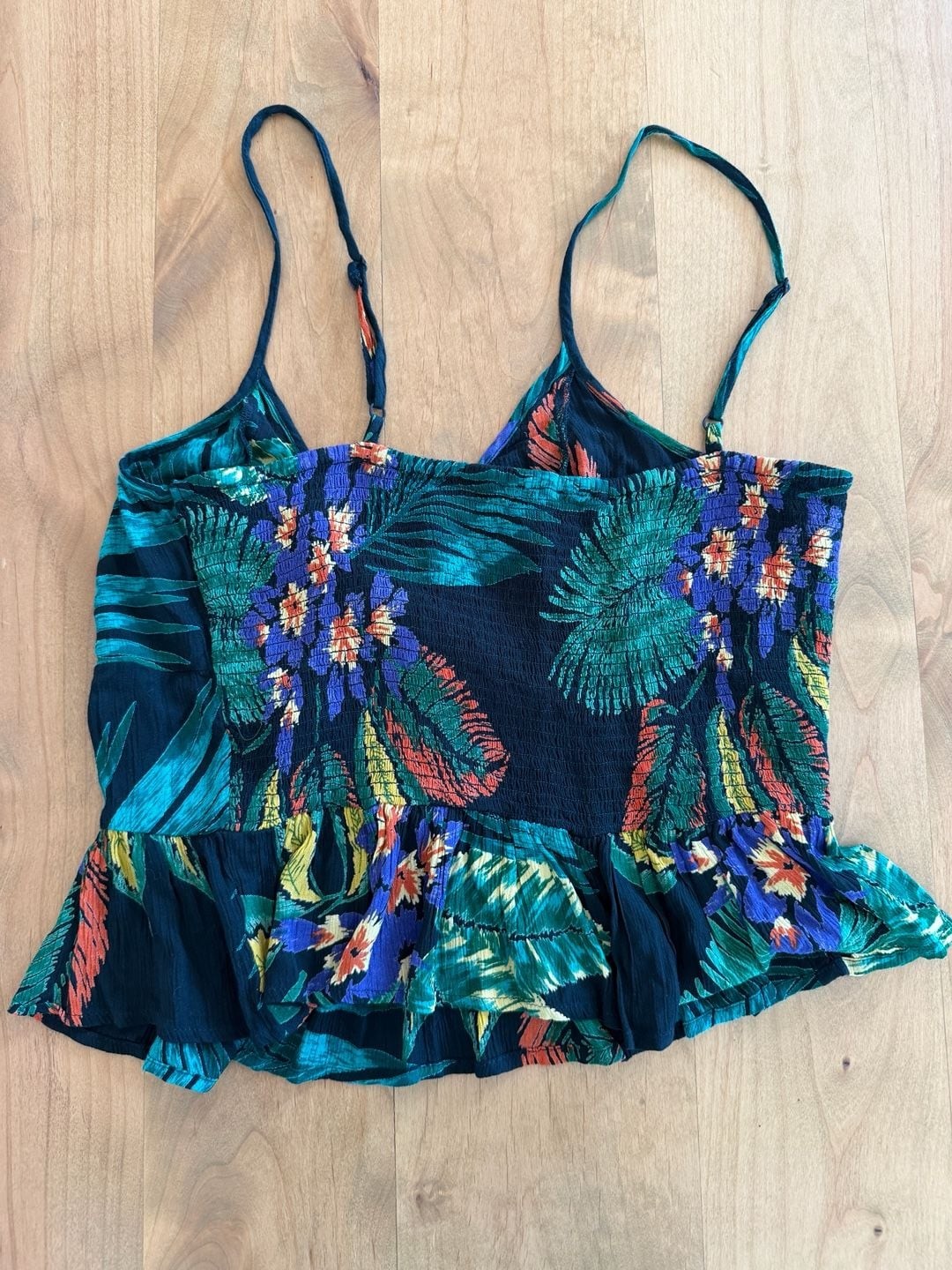 Patrons of Peace Tropical Print Tie-Front Peplum Top Size L