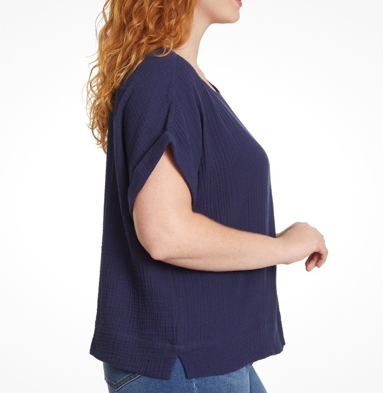 NWT SIZE XL Gloria Vanderbilt Women’s Cotton Gauze Pullover Short Sleeve Top