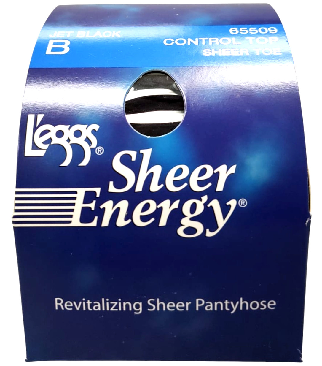 Leggs Sheer Energy Pantyhose Control Top, Sheer Toe Size: B Jet Black 5 Boxes