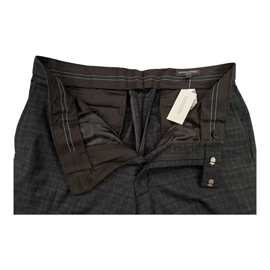 Banana Republic Slim Performance Dress Pant – Grey With Blue Stripes