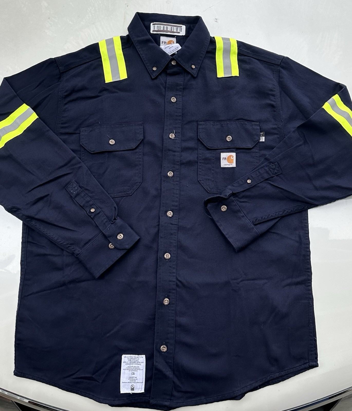 Lot Of 2 Carhartt FR Hi-Visibility Cotton Work Shirts Medium LJ CAT 2 NFPA 2112