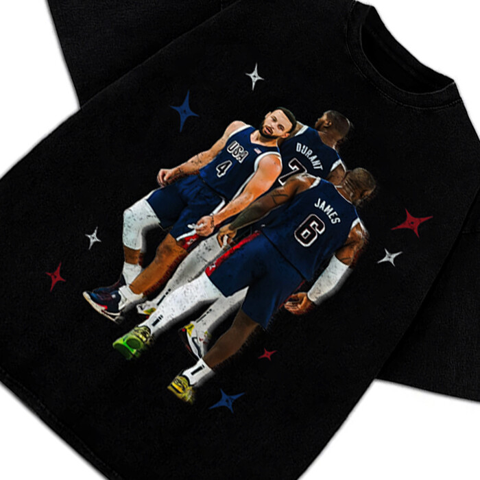 Stephen Curry Lebron James Kevin Durant BIG 3 USA World Champ Custom Graphic Tee
