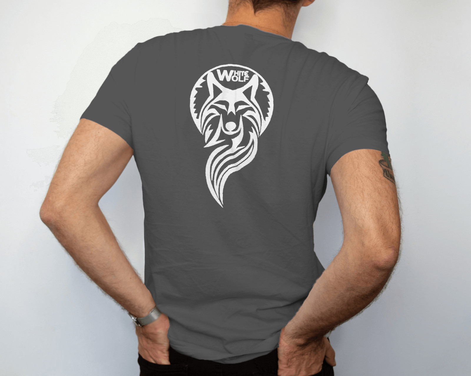 Men’s T-shirt White Wolf Logo/Back Regular Size Lovely Birthday Gift Streetwear