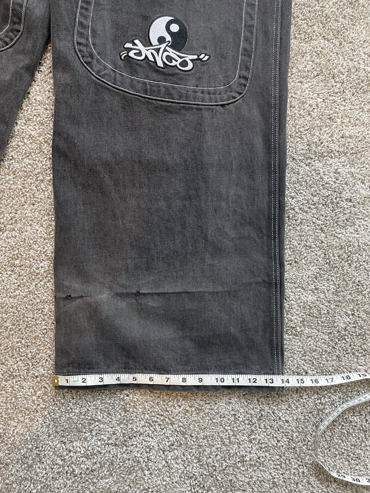 JNCO Men’s Gray Wide-Leg Denim Jeans Relaxed Fit Mid Rise Logo 5-Pocket