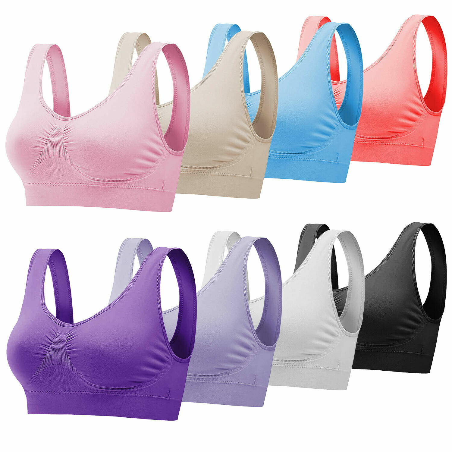 3Pack Sport Bras Seamless Wire Free Weight Support Tank Sports Yoga Sleep Bra US