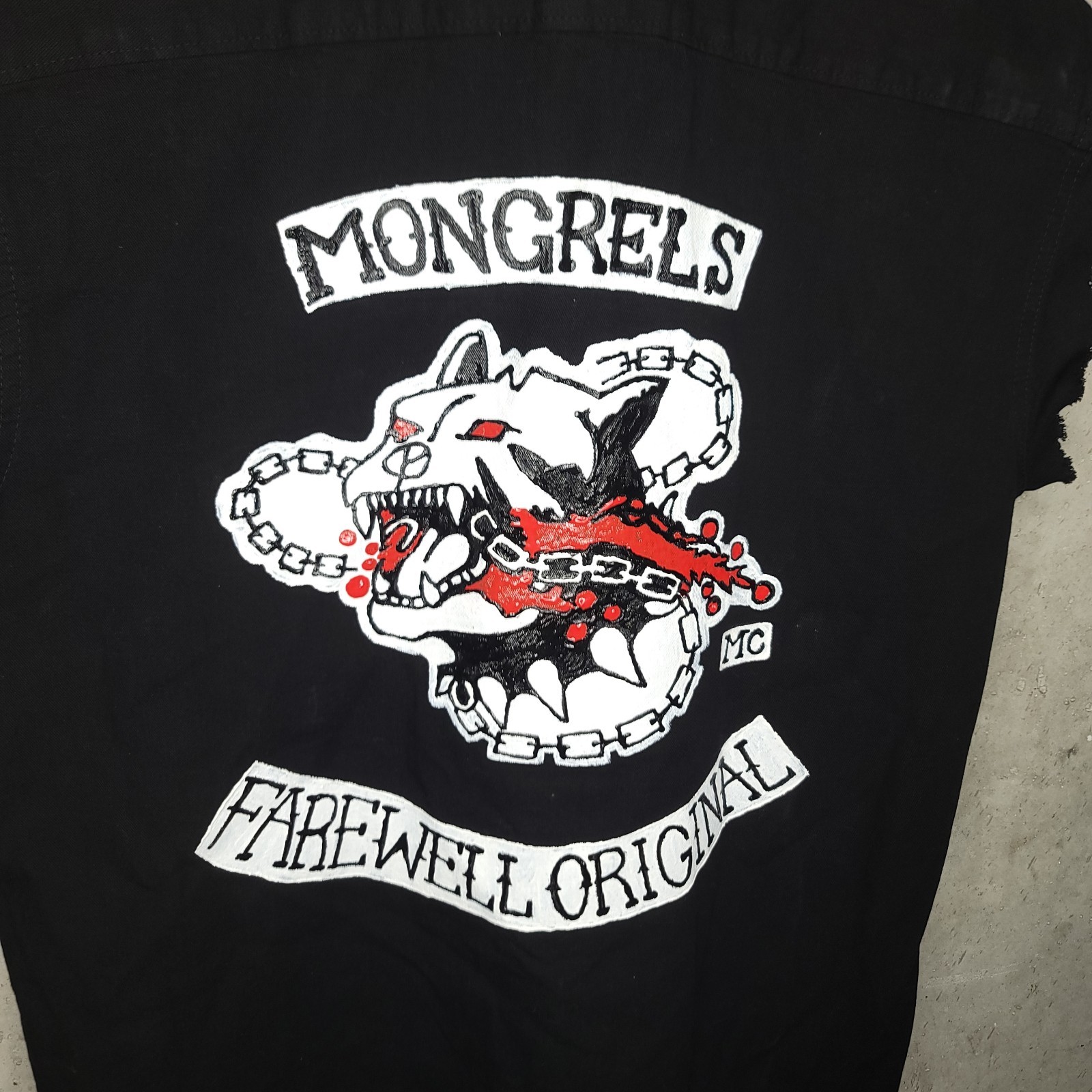 Rare Hand Painted Mongrels MC Farewell Original Wrangler Biker Vest Size M
