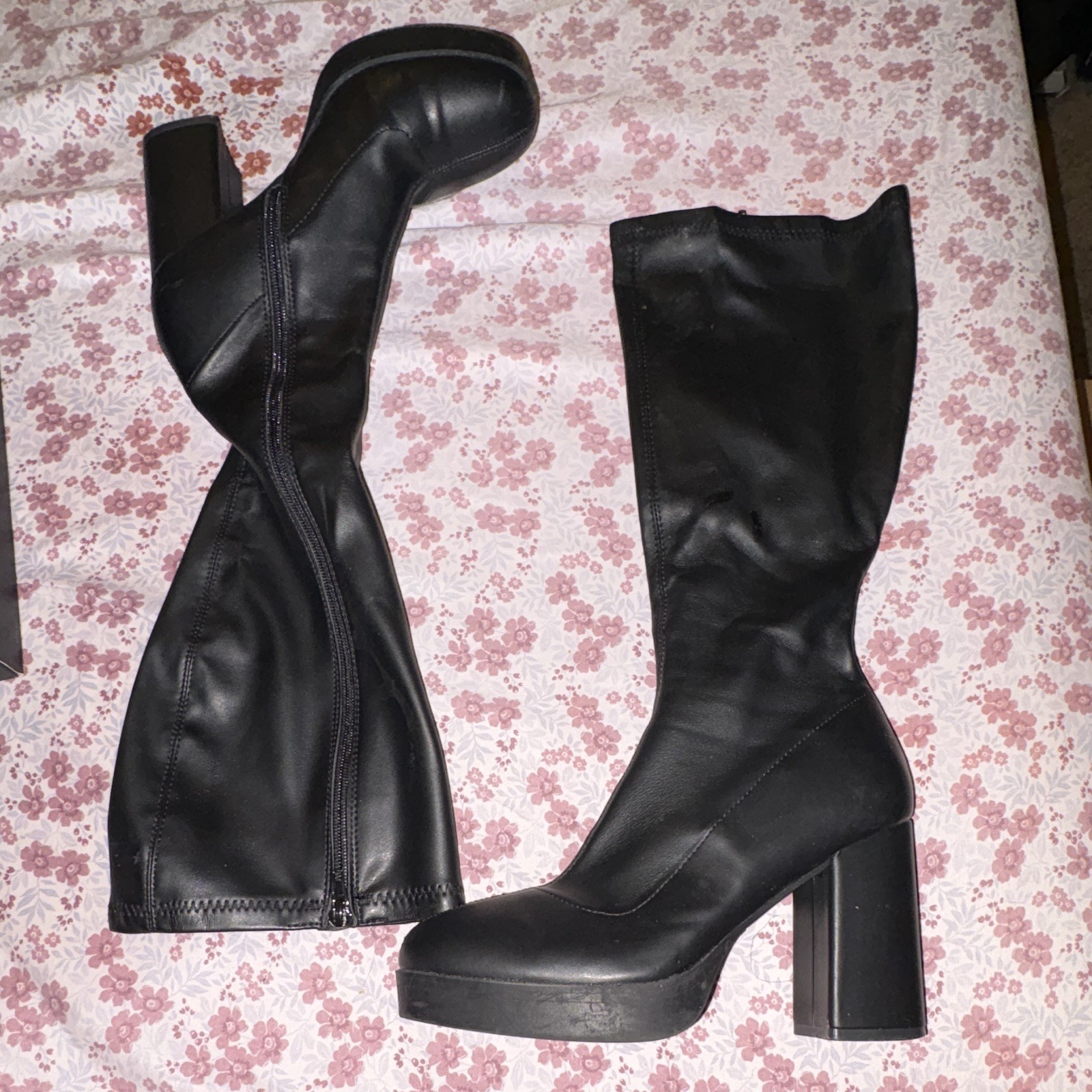 MIA Alessandra Black Leather Knee High Platform Zip Boots Women’s 7 M