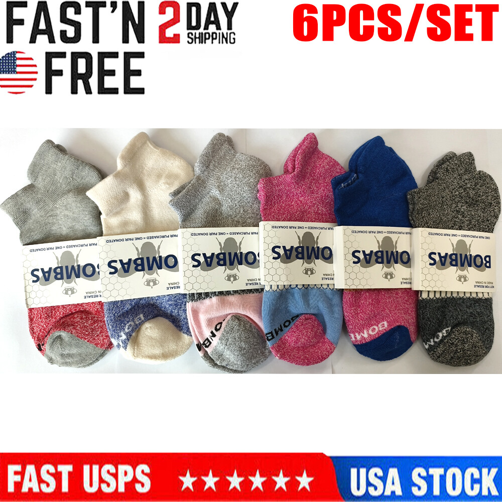 6 Pair Bombas Women’s Tri-Block Marl Ankle Sock Size M 6 Colors Pack