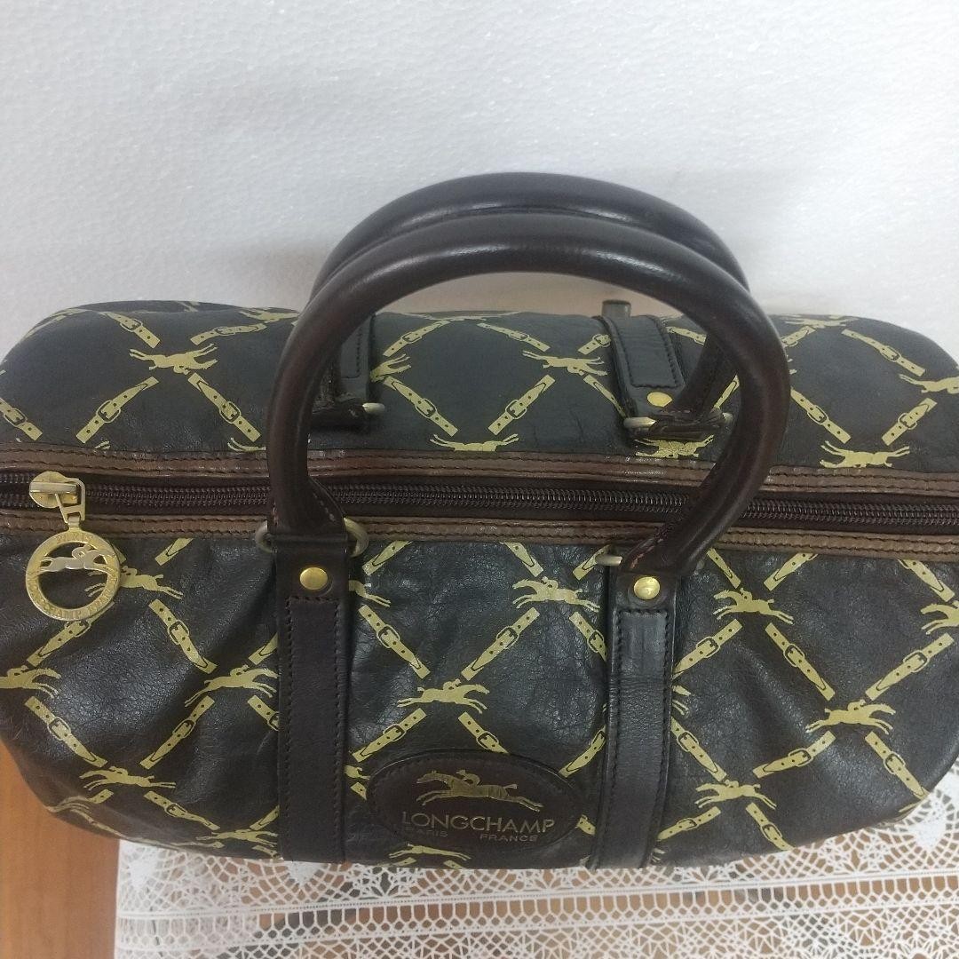 LONGCHAMP Brown Leather Equestrian Horse Belt Pattern Travel Bag Satchel