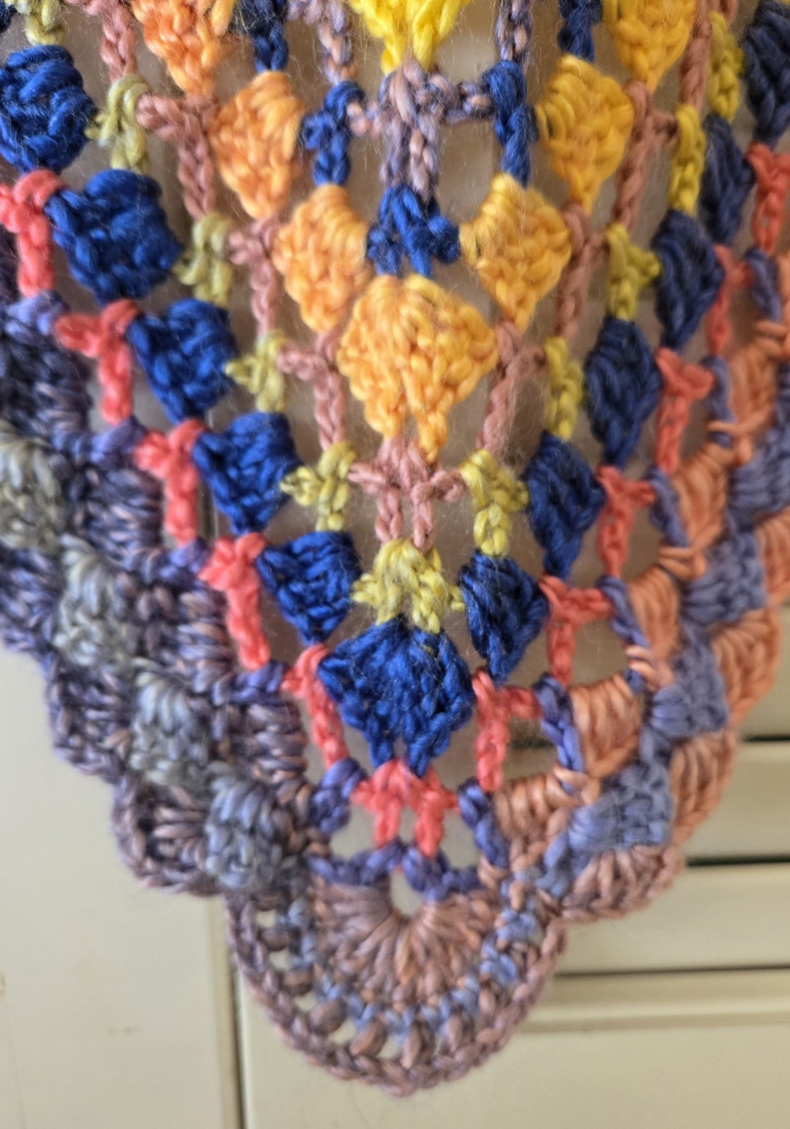 Handmade Crochet Triangle Shawl Wrap – Multicolor Summer Fun – 74″ X 36″ New