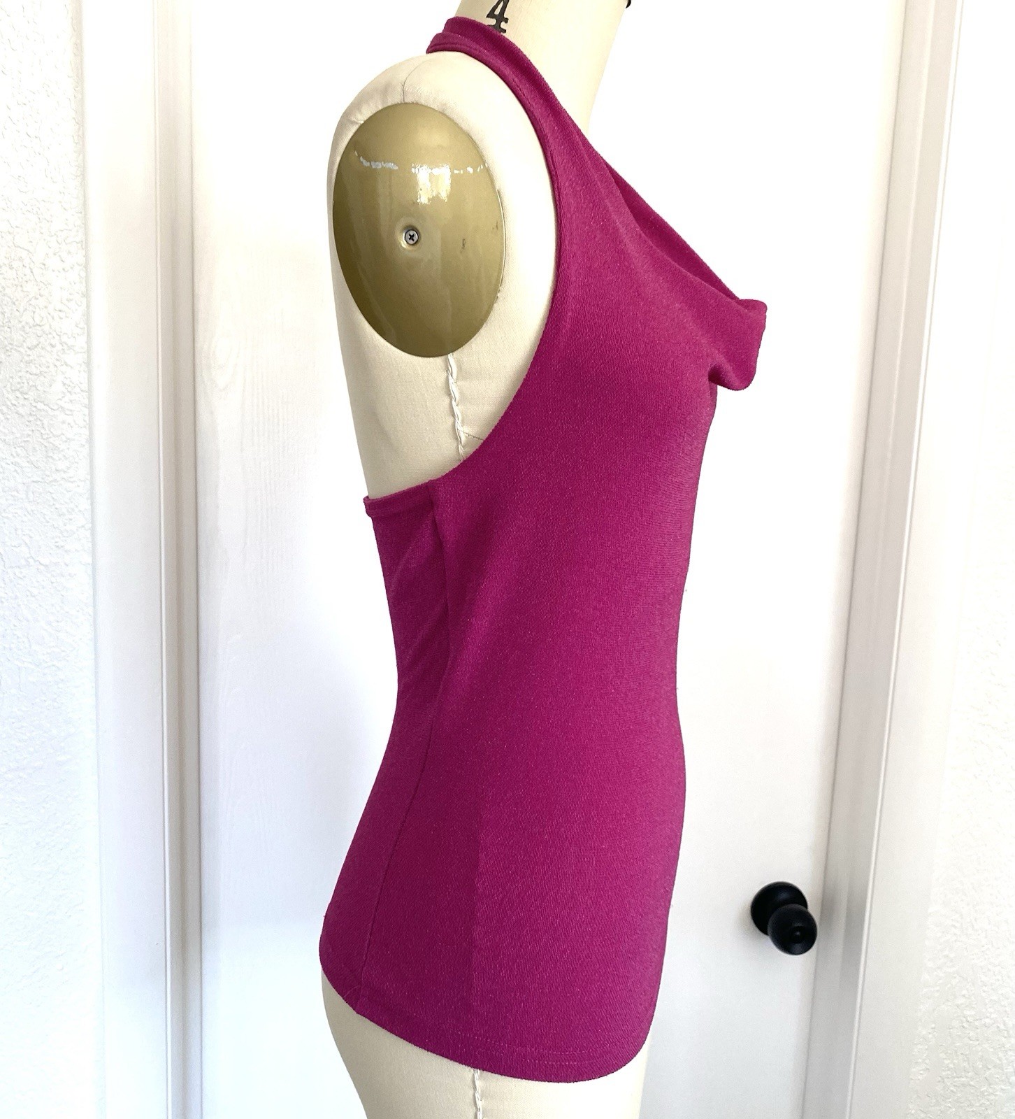 Vintage Y2K A Buyer Raspberry Lurex Sparkle knit halter tank Glitter Metallic S