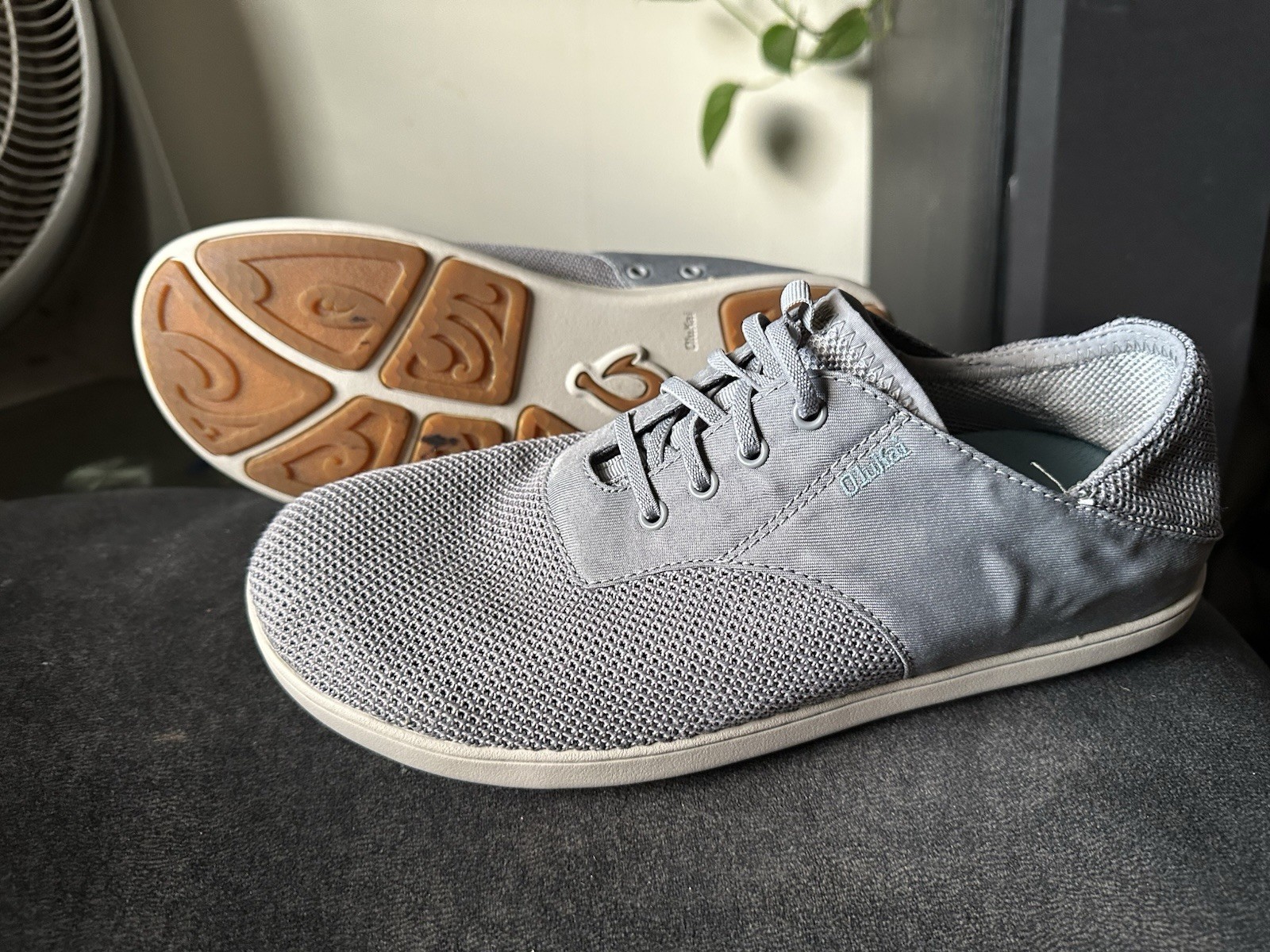 Olukai Men’s Gray Mesh Lace-Up Sneakers Breathable Comfort Rubber Sole US 11.5