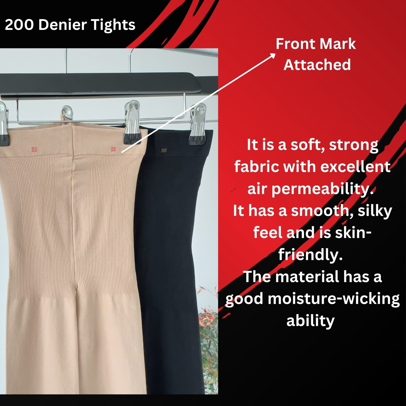 200 denier opaque tights with built-in compression tummy control and lifting hip