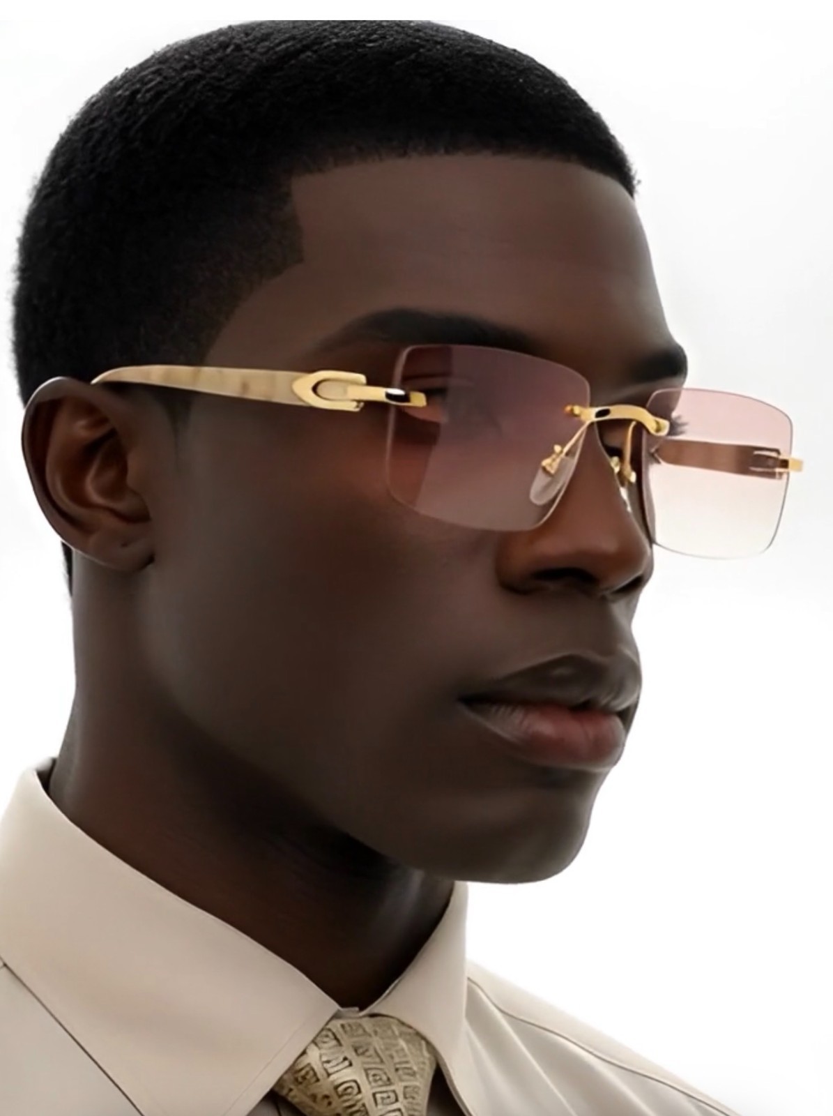 Mens Classy Style Wood Buff Retro 90s Hip Hop Rapper Gangster Rimless Sunglasses