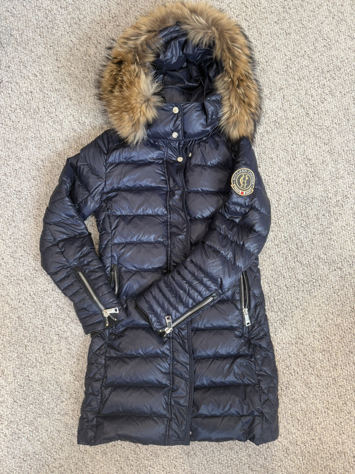 Holland Cooper St Moritz 2 Long Padded Coat Jacket Faux Fur Hood RRP £449
