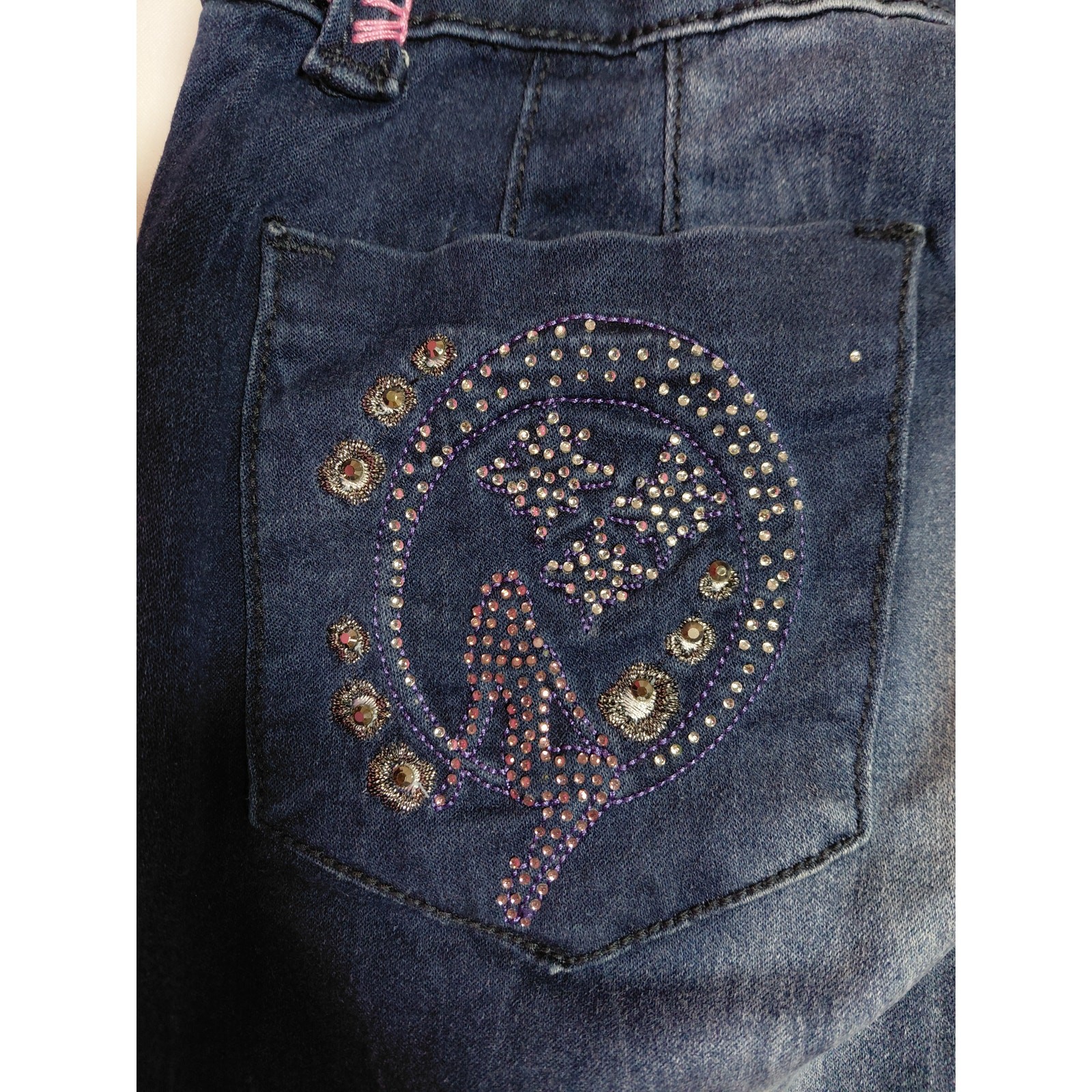 Animal Connection Denim Embellished Jeans Blue Mid (10-12 in) Slim Women Size 28