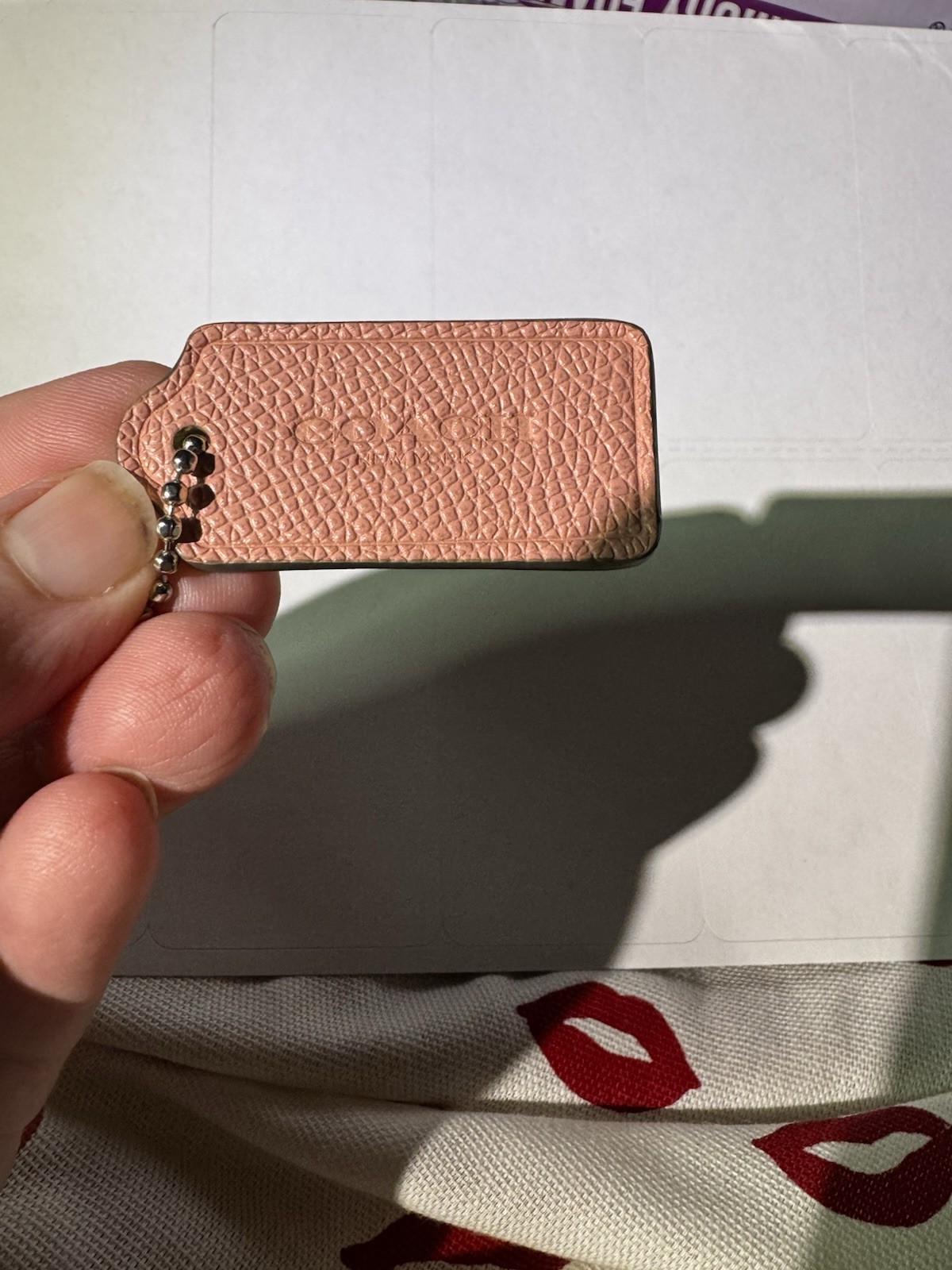 COACH Pink Pebbled Leather Key Chain Keyring Tag w/ Ball Chain Women
