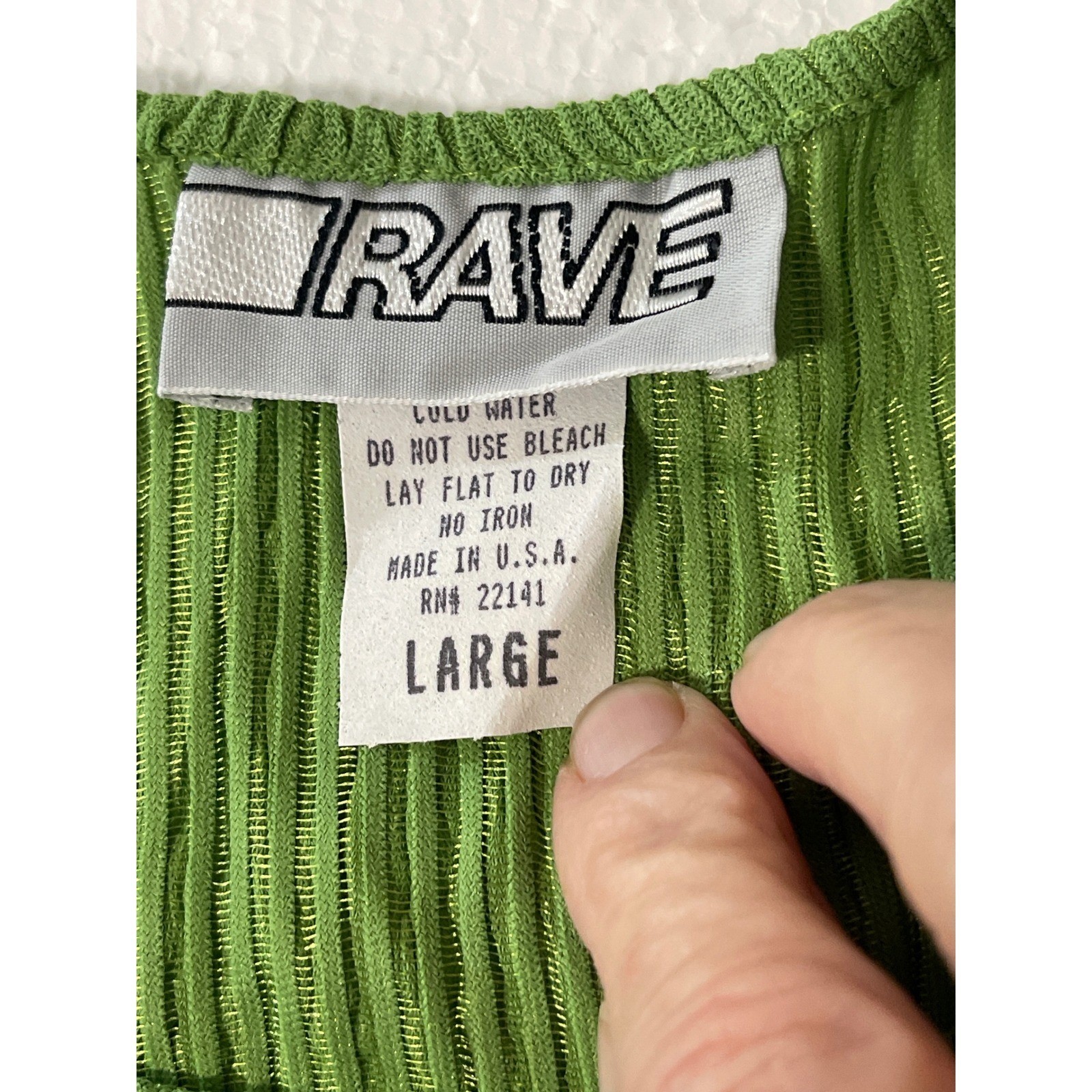 Vintage Rave lime Green Crinkle Plisse Top Short Sleeve USA Large NWT 90s