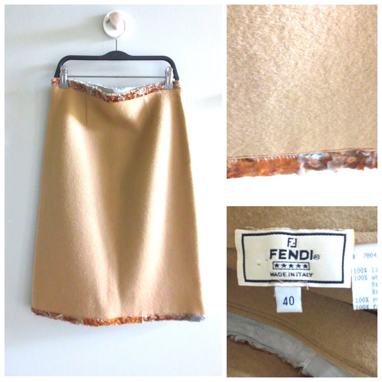 AUTH FENDI 100% WOOL PENCIL MIDI SKIRT IN CAMEL Sz-40 $1050