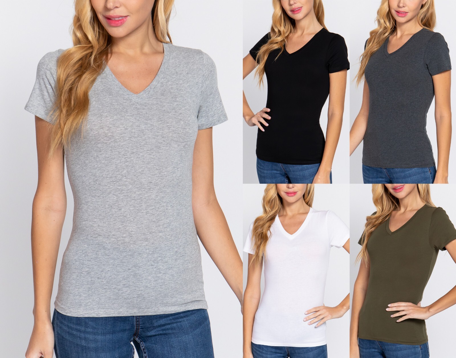 Women’s V Neck Short Sleeve Basic Shirt Top Soft Stretch Cotton T-Shirt
