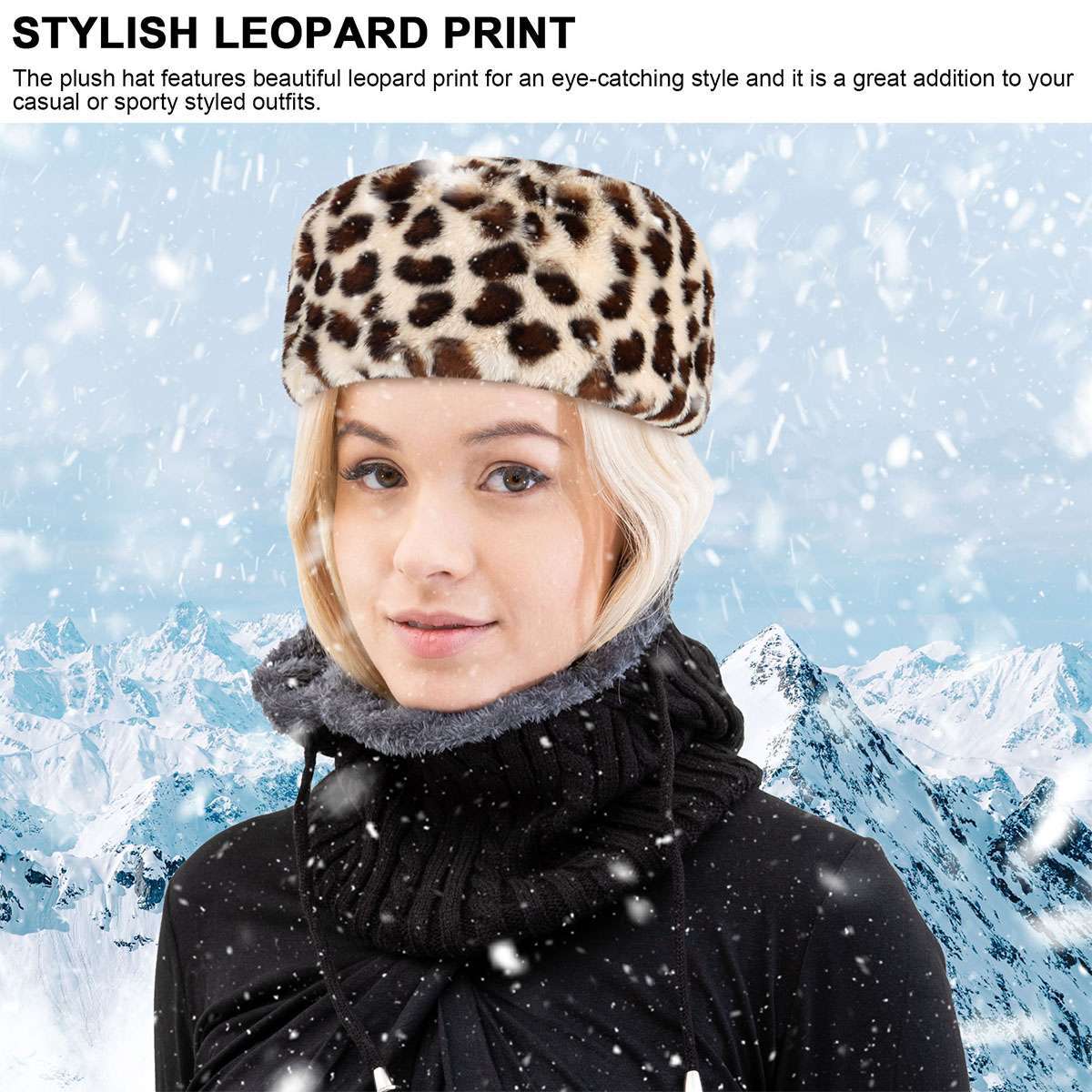 Ladies Winter Russian Faux Fur Cap Women Warm Thick Fluffy Plush Flat Top Hat US