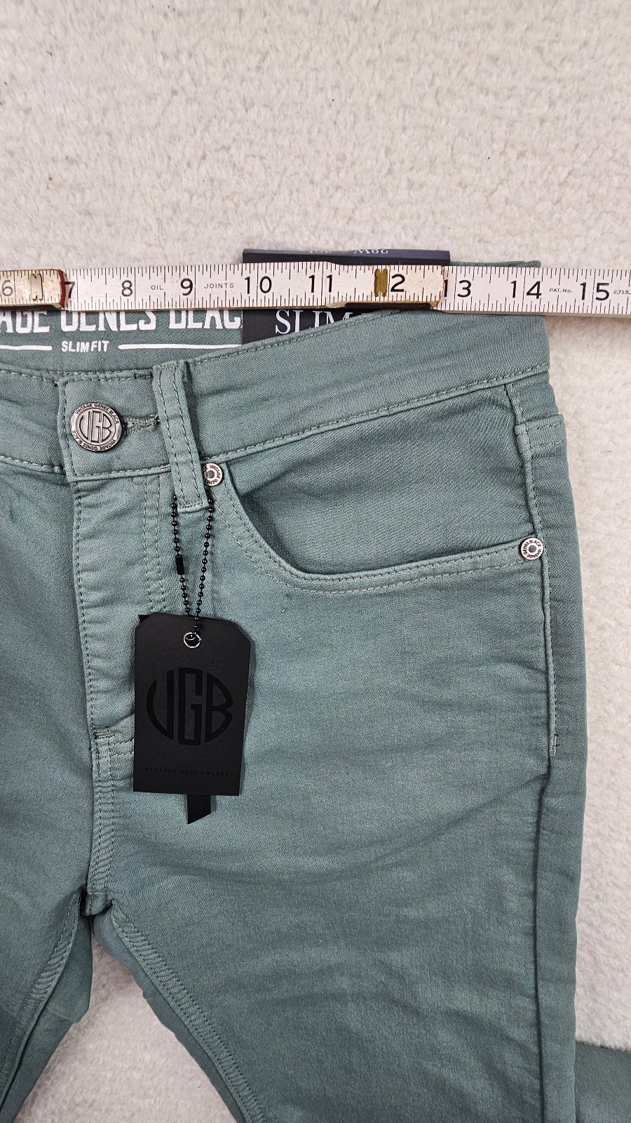 VGB Vintage Genes Black Slim Fit Green French Terry Denim Jeans PICK YOUR SIZE