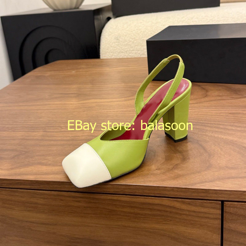 Retro Color Matching Square-Headed High-Heeled Sandals Baotou Thick-Heeled 35-41