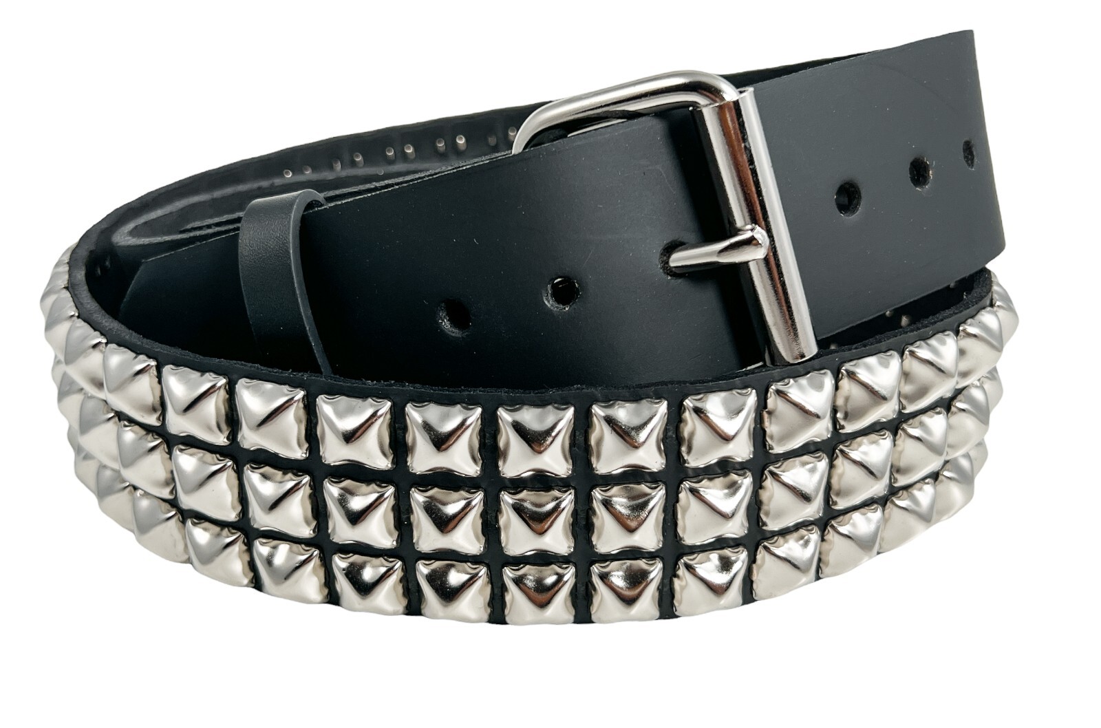 Three Row Pyramid Stud Belt Leather Handmade Studded Belt Punk Goth By Funk Plus