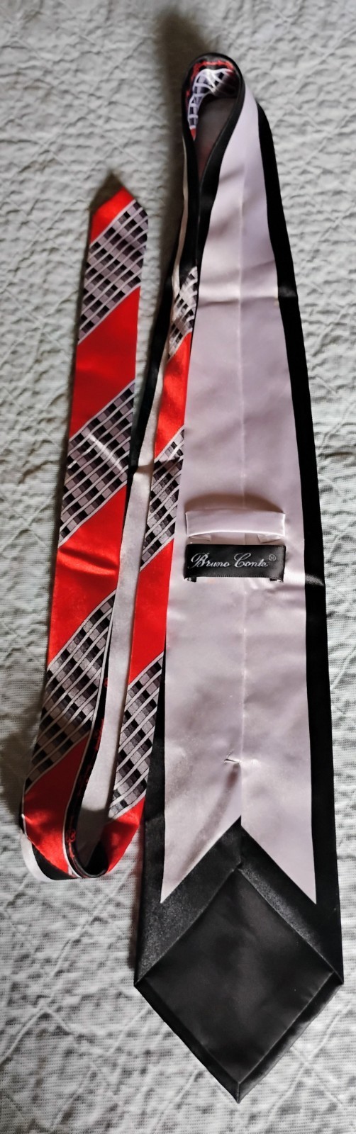 Bruno Conte Men’s Striped Tie Red Black White Gray Diagonal Stripe
