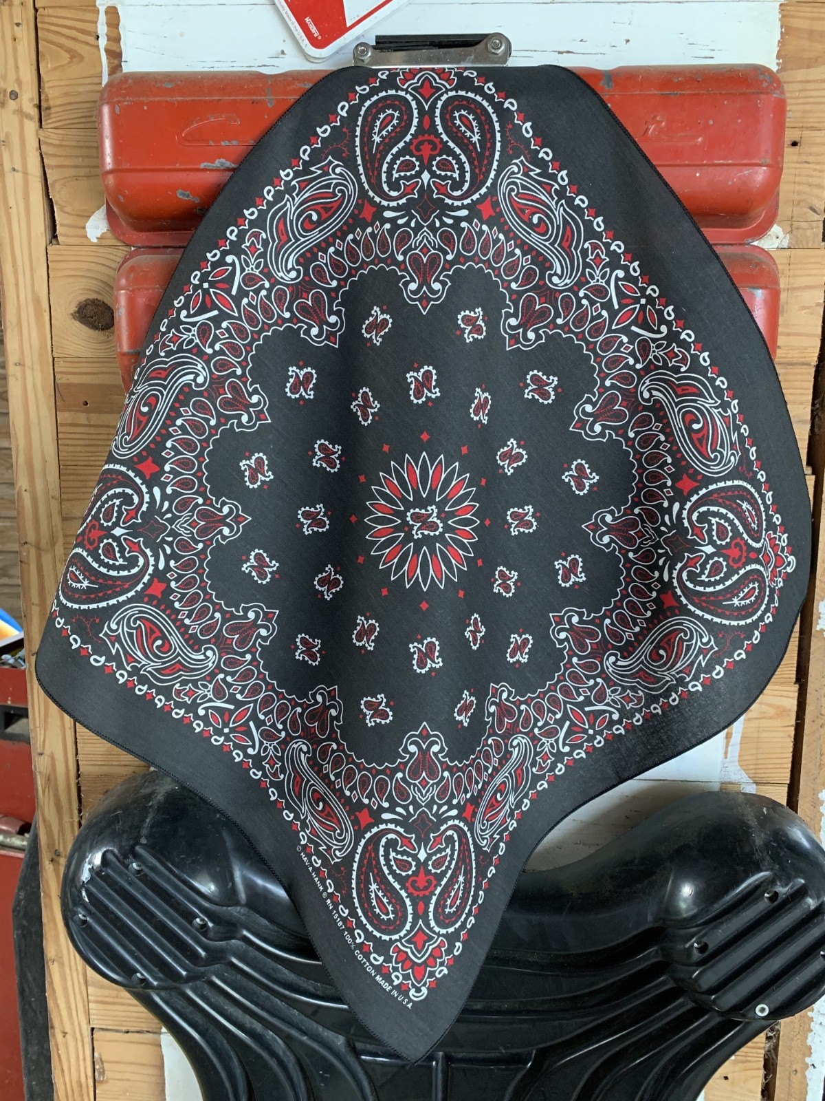 Black Red Paisley Approx. 22″x22″ Bandanna USA Made 100% Cotton Biker