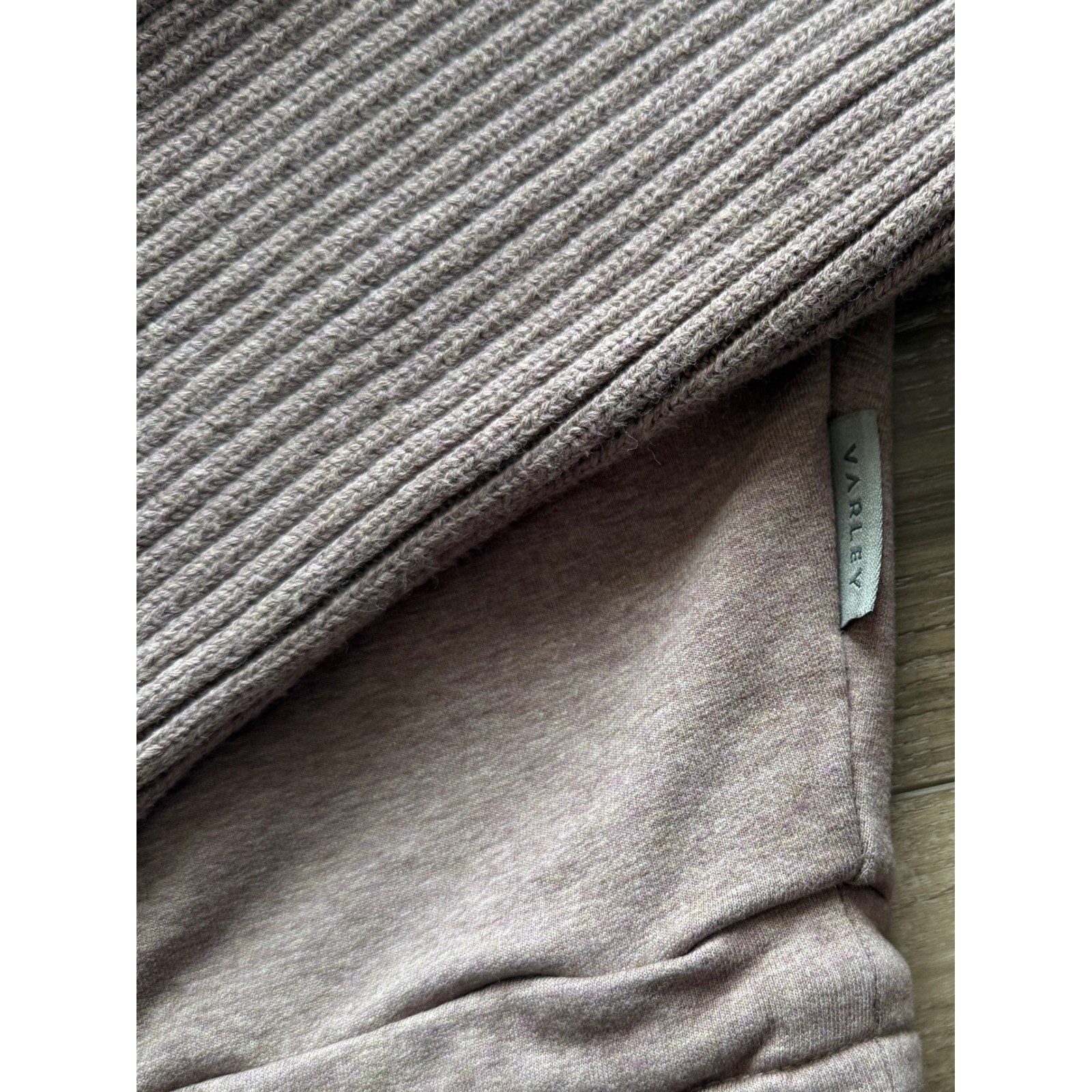 Varley Womens Turtleneck Sweatshirt Mauve Ribbed Knit Crop Drawstring Large
