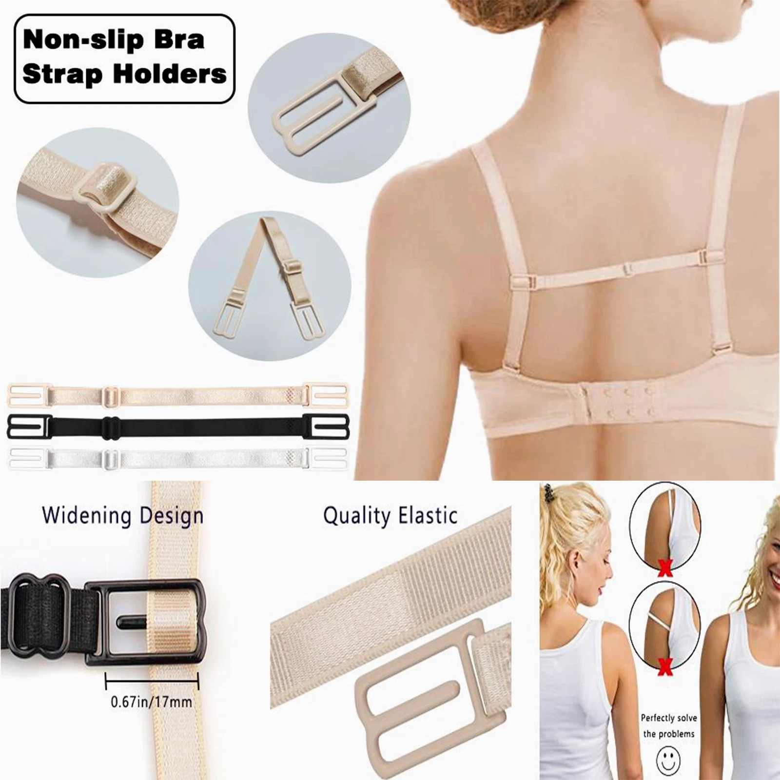 8x Women Bra Strap Clips Elastic Non-Slip Strap Holder Conceal Straps Adjustable