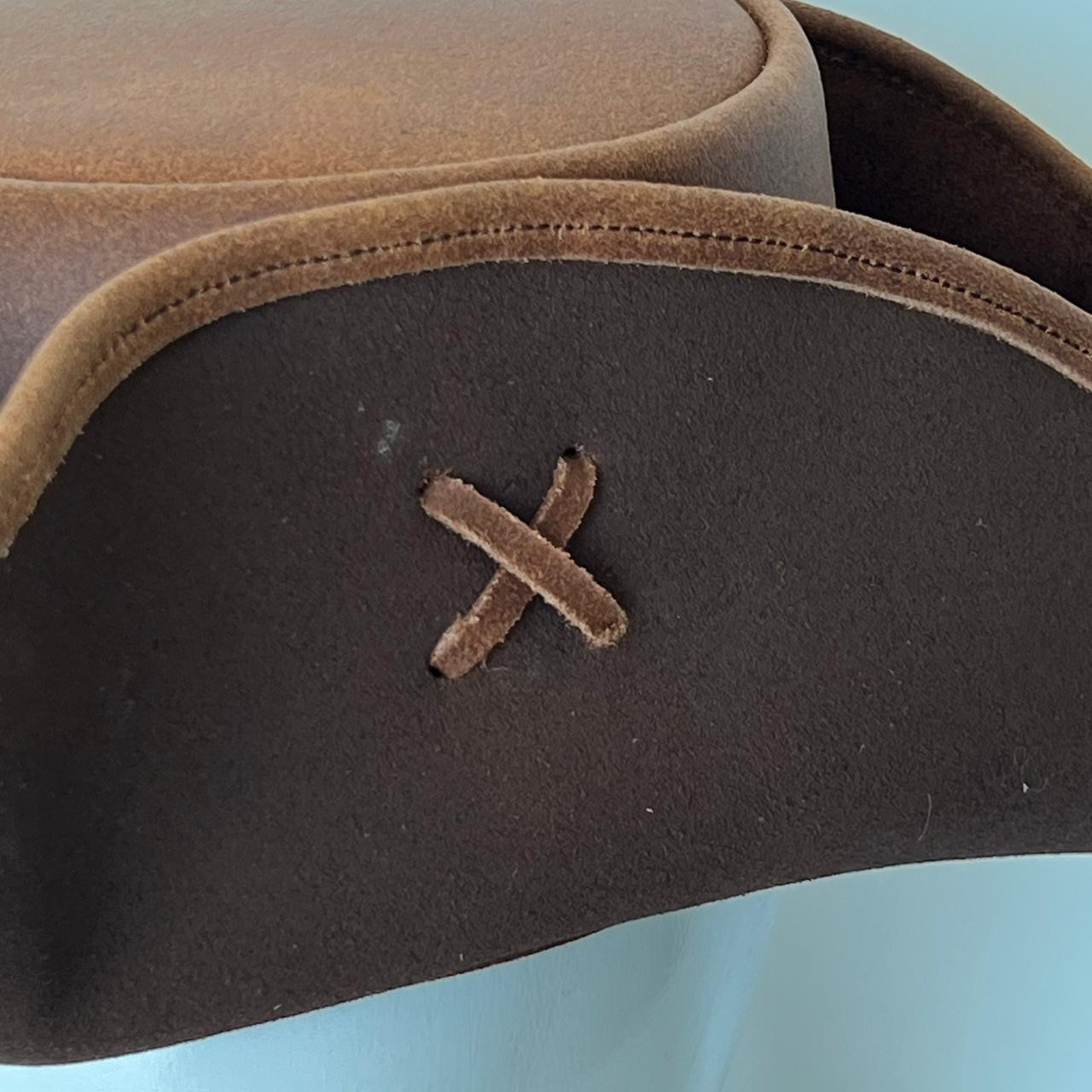 Brown Faux Leather Tricorn Pirate Hat Cross Stitch Handmade Costume LARP
