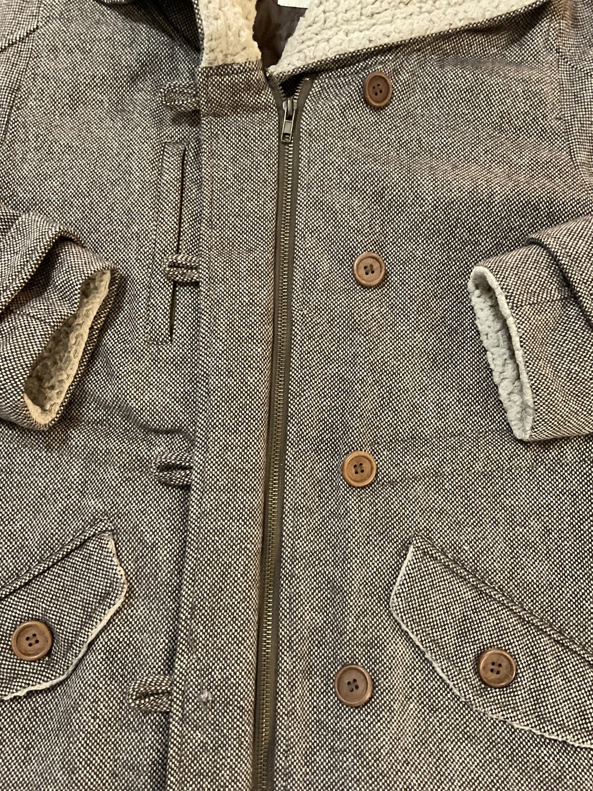 Ray Cousin Cassin Hoodie Herringbone Houndstooth Zip Button Jacket Fully Lined