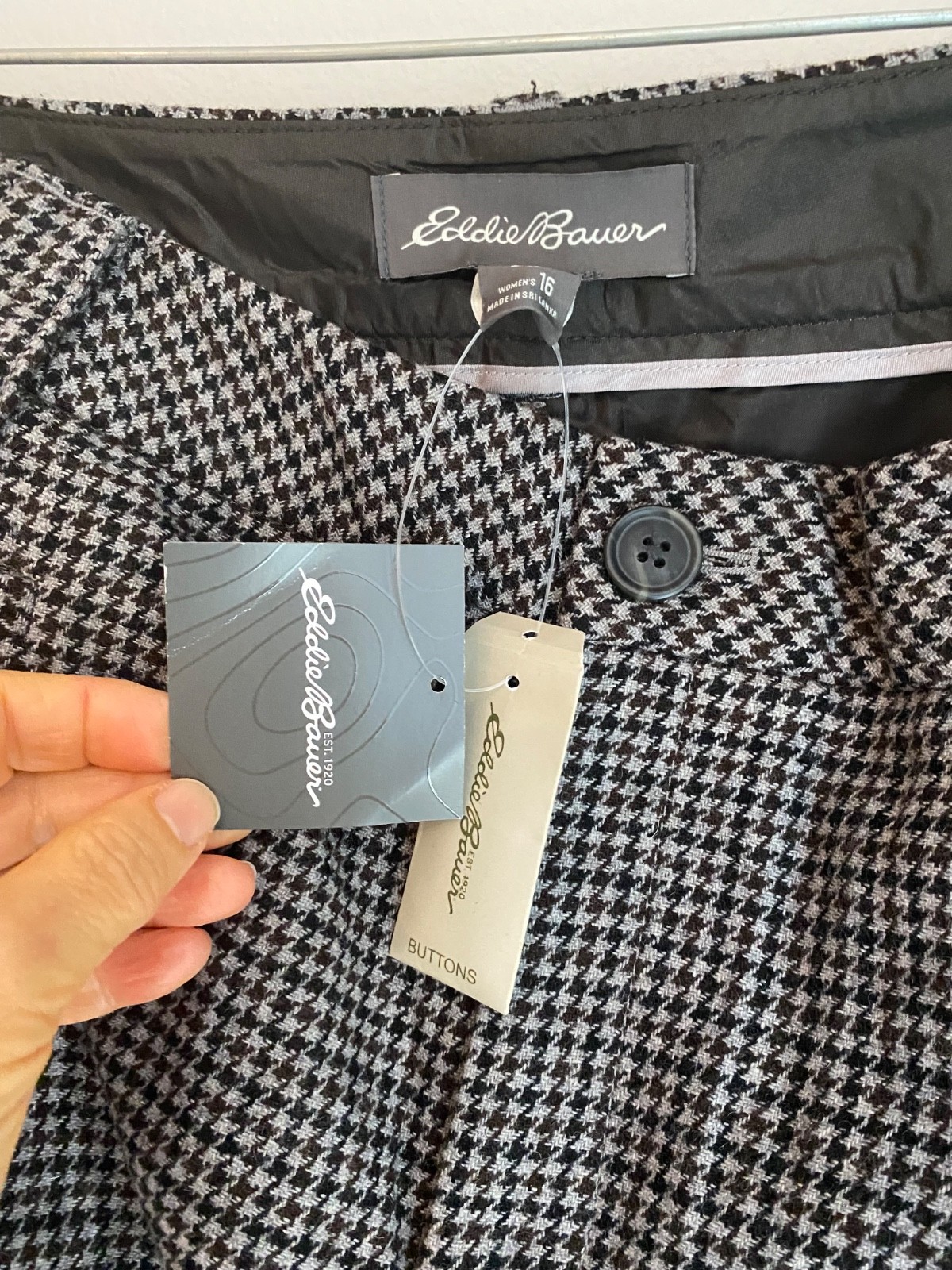 Eddie Bauer Brown Houndstooth Wool Blend Fully Lined Academia Skirt Preppy NEW