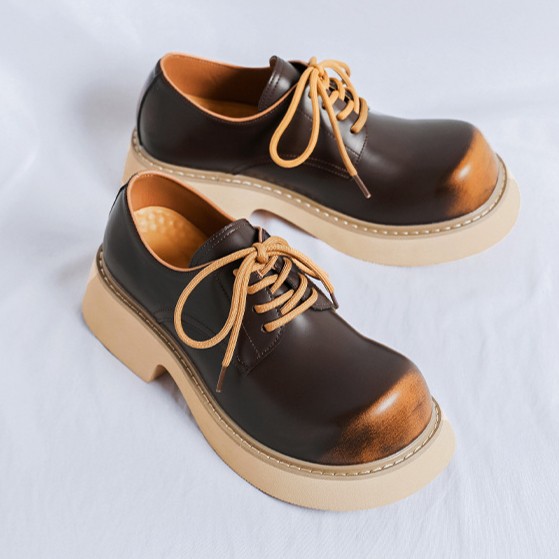 Fashion Men‘s Platform Big Round Toe Leather Derby Shoes Dress Wide Large Size
