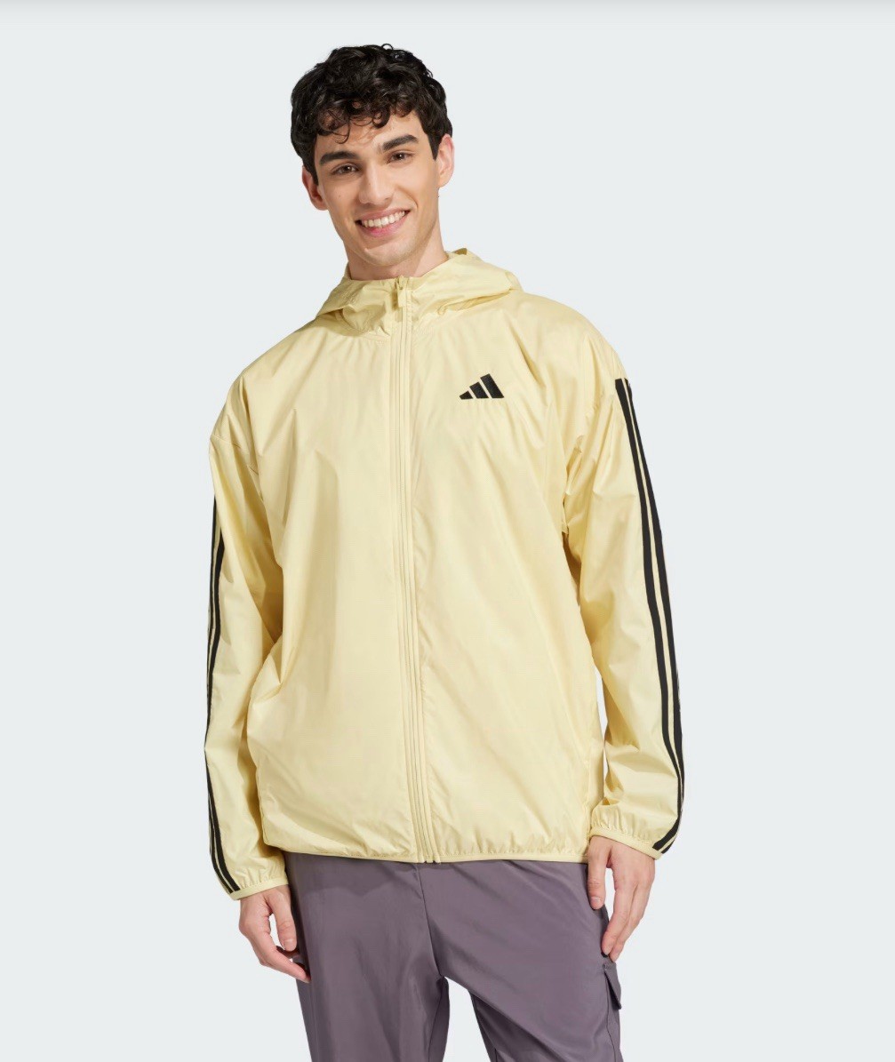 New adidas Essentials Woven 3-Stripes Windbreaker Jacket Men’s 2XL IM7847 Yellow