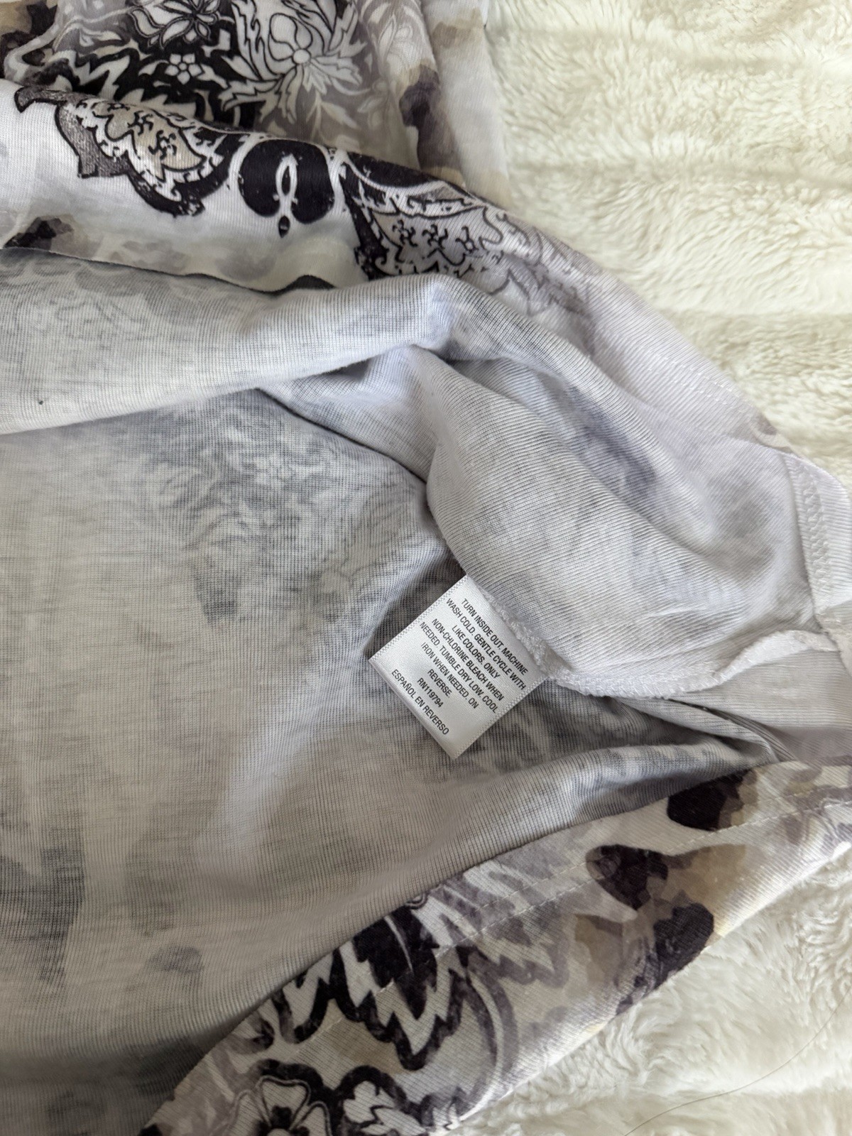 Style & Co. XL Gray/Black/White Animal Print Rhinestone Round Neck T-Shirt