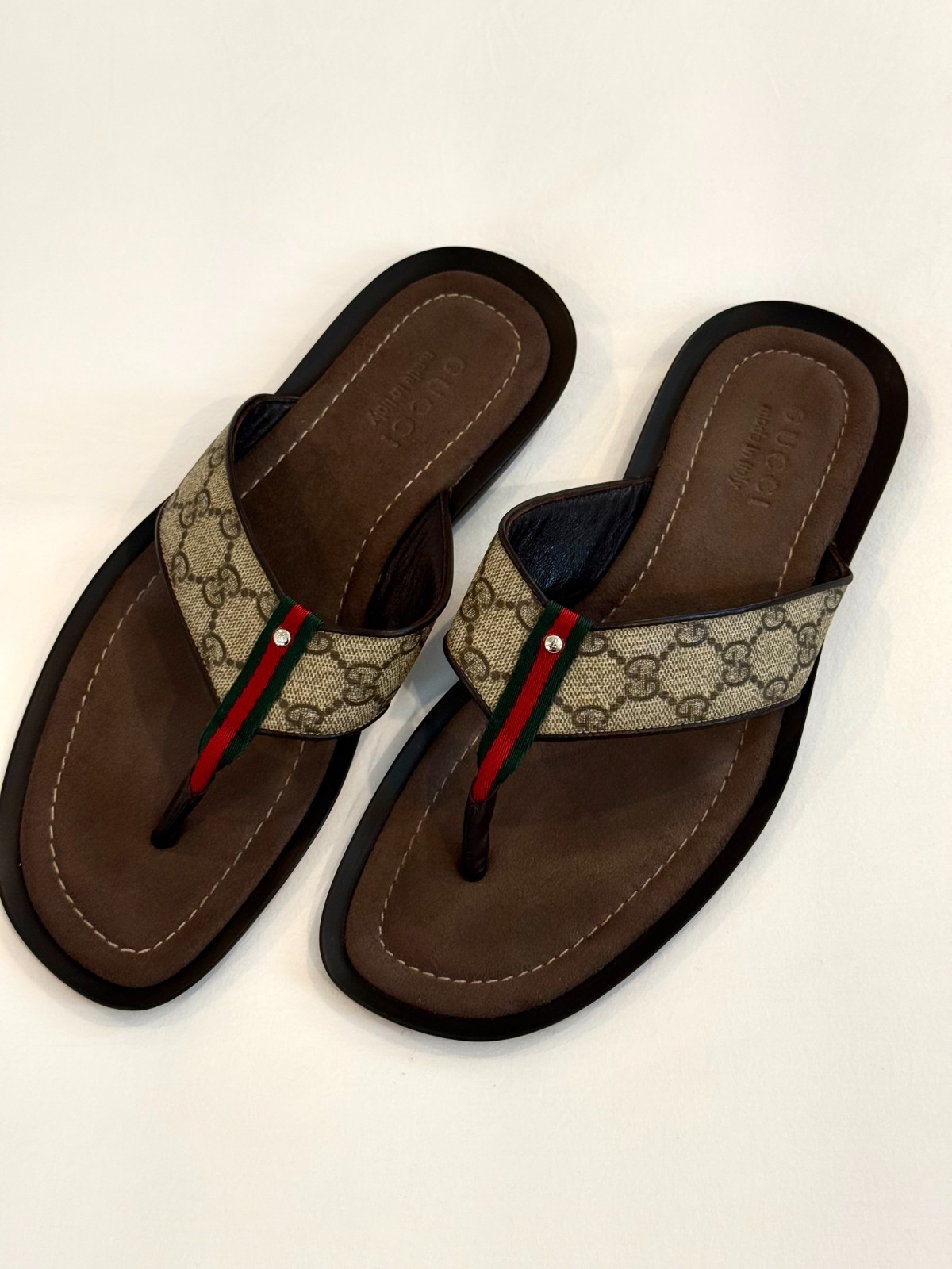 Gucci Men GG Supreme Canvas Web Flip Flop Sandals Thong Slides 8.5 G US 9.5