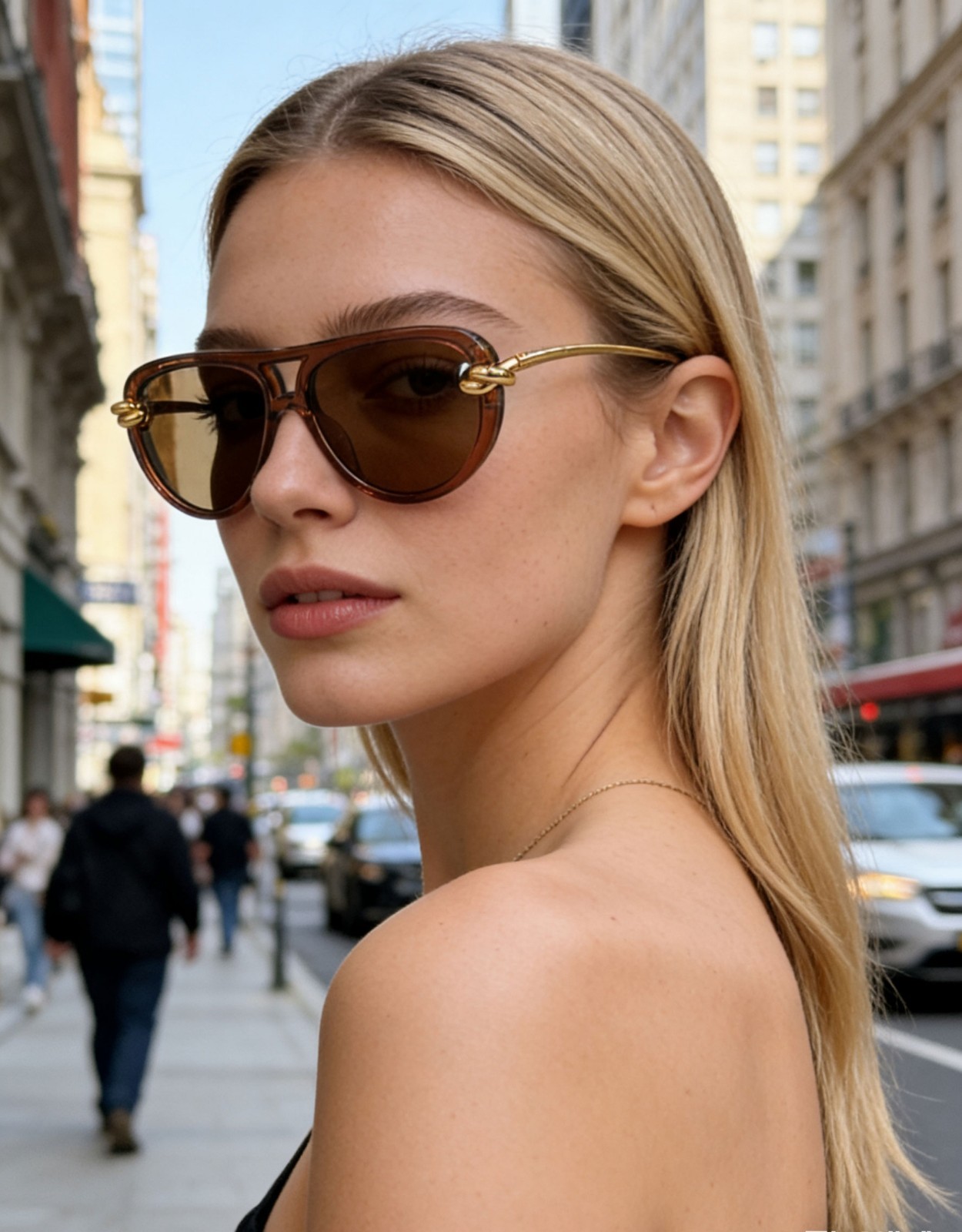 Bottega Veneta BV1418S Women Sunglasses Transparent Brown Color Designer W/ Box