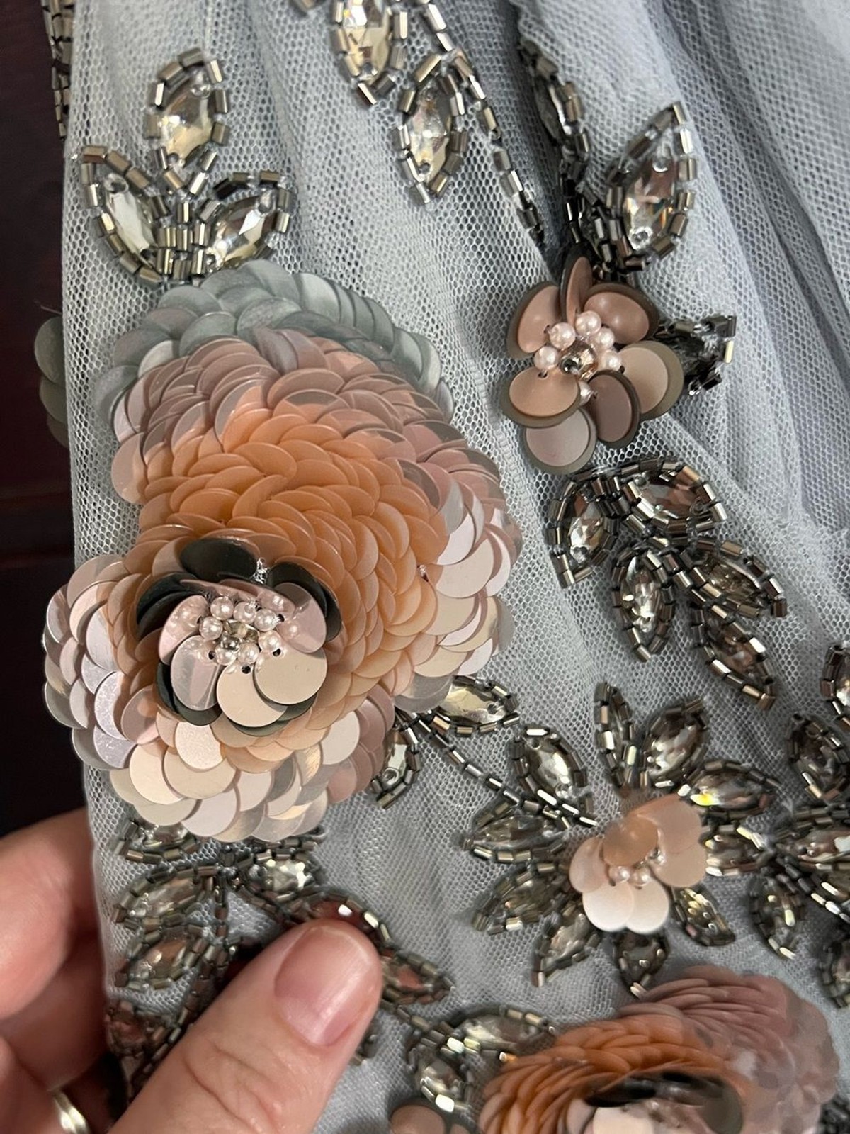 BHLDN Anthropologie Nymph Dress Beaded Tulle Gray size 12