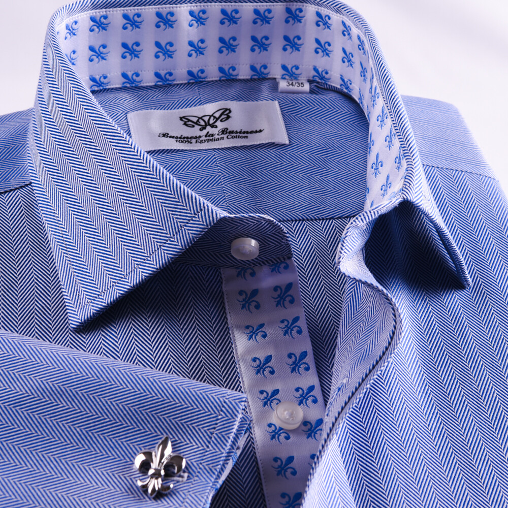 Limited Quatanty Mens Blue Formal Herringbone Business Dress Shirt French Cuffs