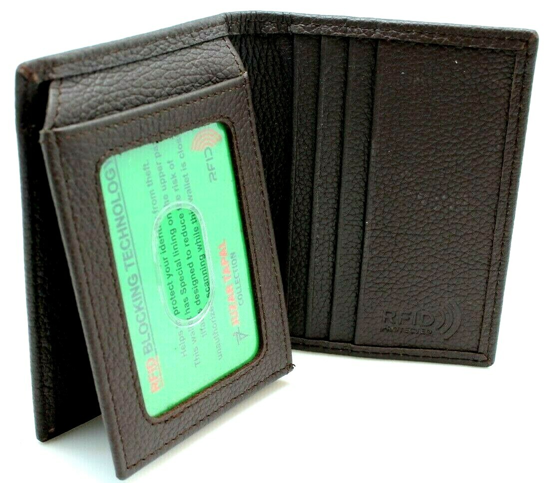 RFID safe Top Grain Leather L-Fold Wallet for Men Student ID Card Case Holder
