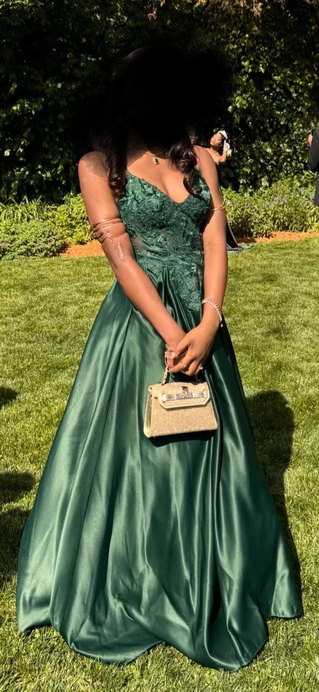 Green Kloey Satin Lace A-Line Ball Gown